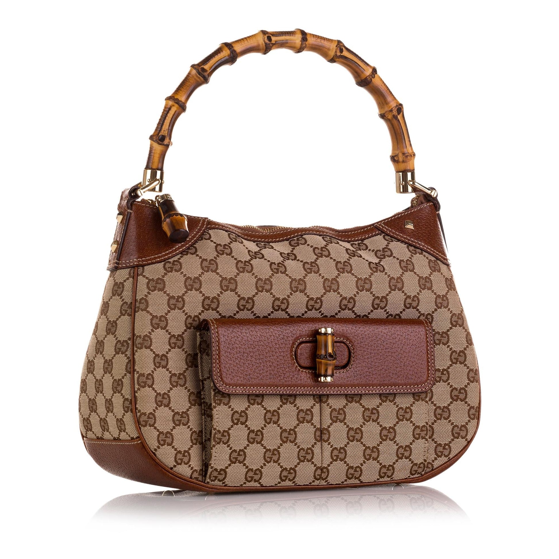 Gucci Bamboo GG SHG-CCTUmU Canvas Calf Brown Satchel Bag