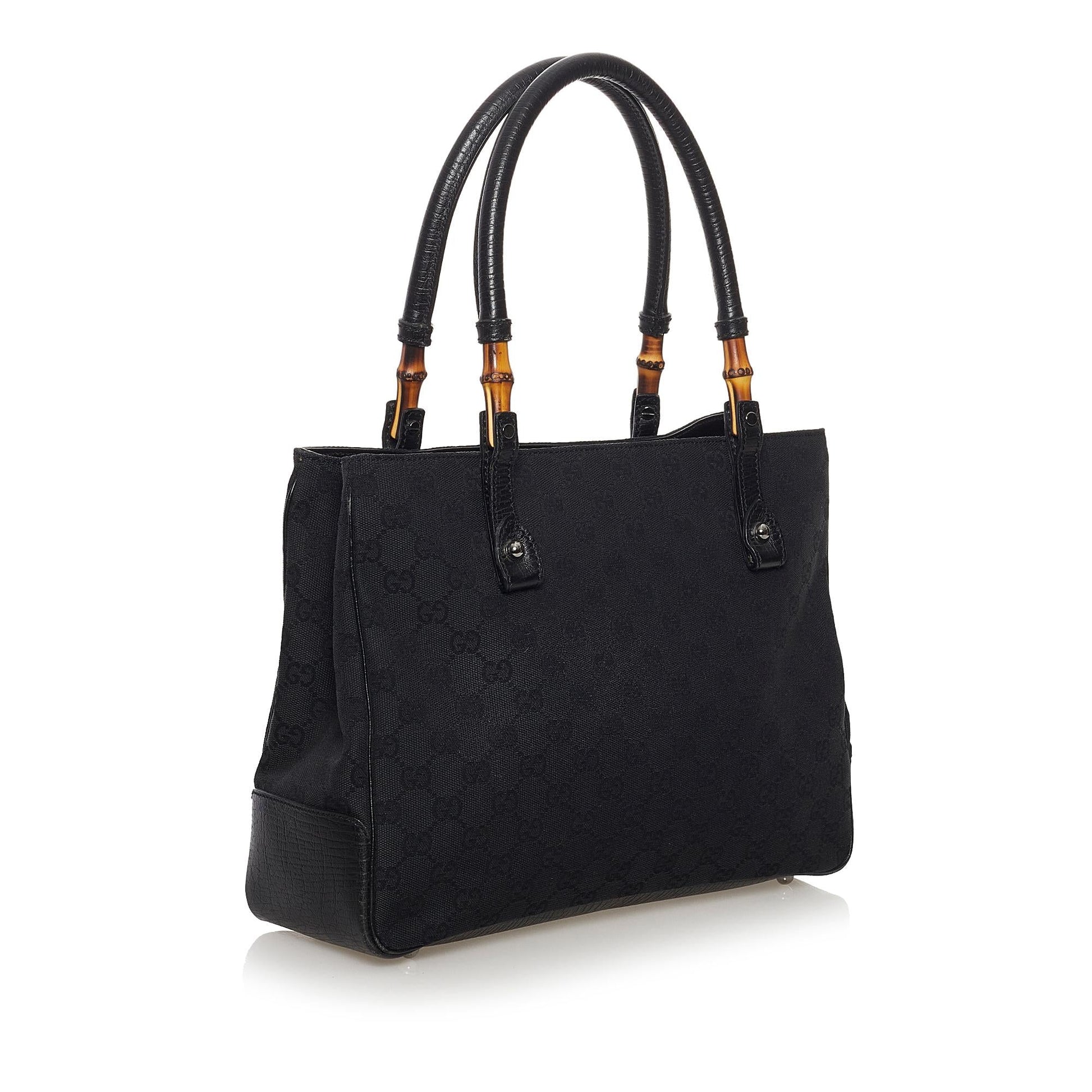 Gucci Bamboo GG SHG-oMcH0c Canvas Black Satchel Bag