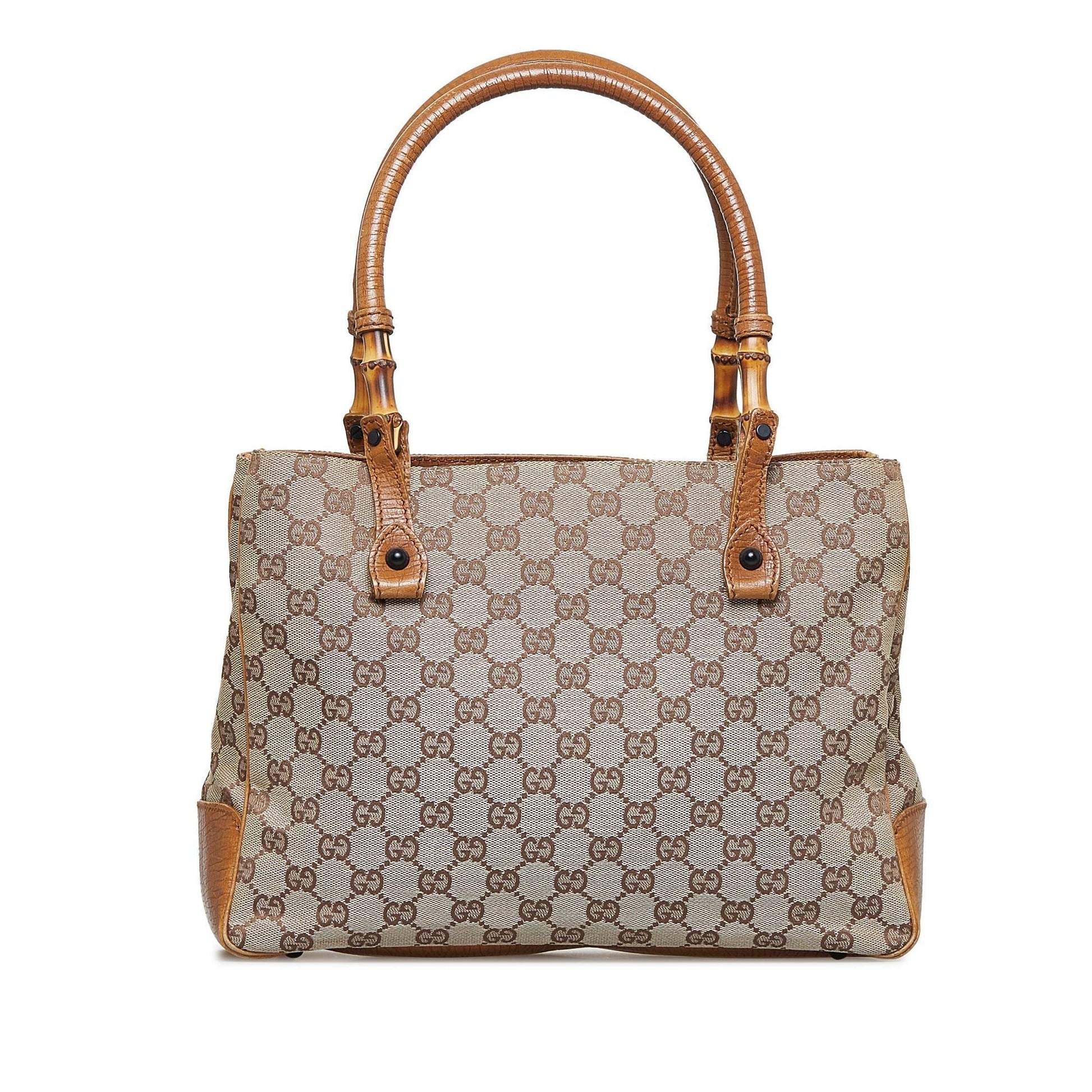Gucci Bamboo GG SHG-uWy0rY Canvas Calf Brown Satchel Bag