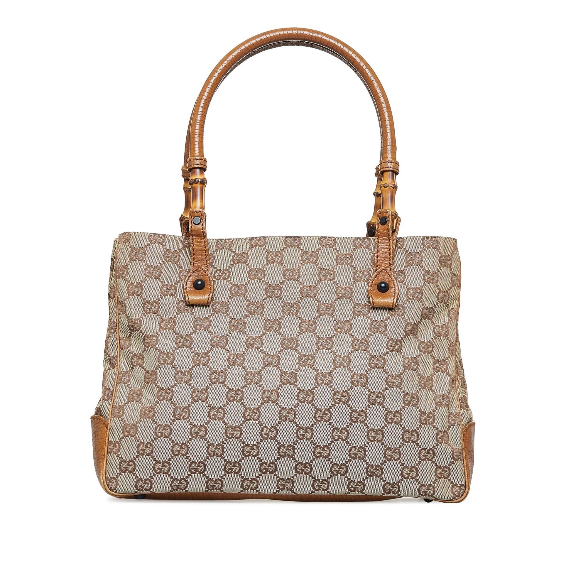Gucci Bamboo GG SHG-uWy0rY Canvas Calf Brown Satchel Bag