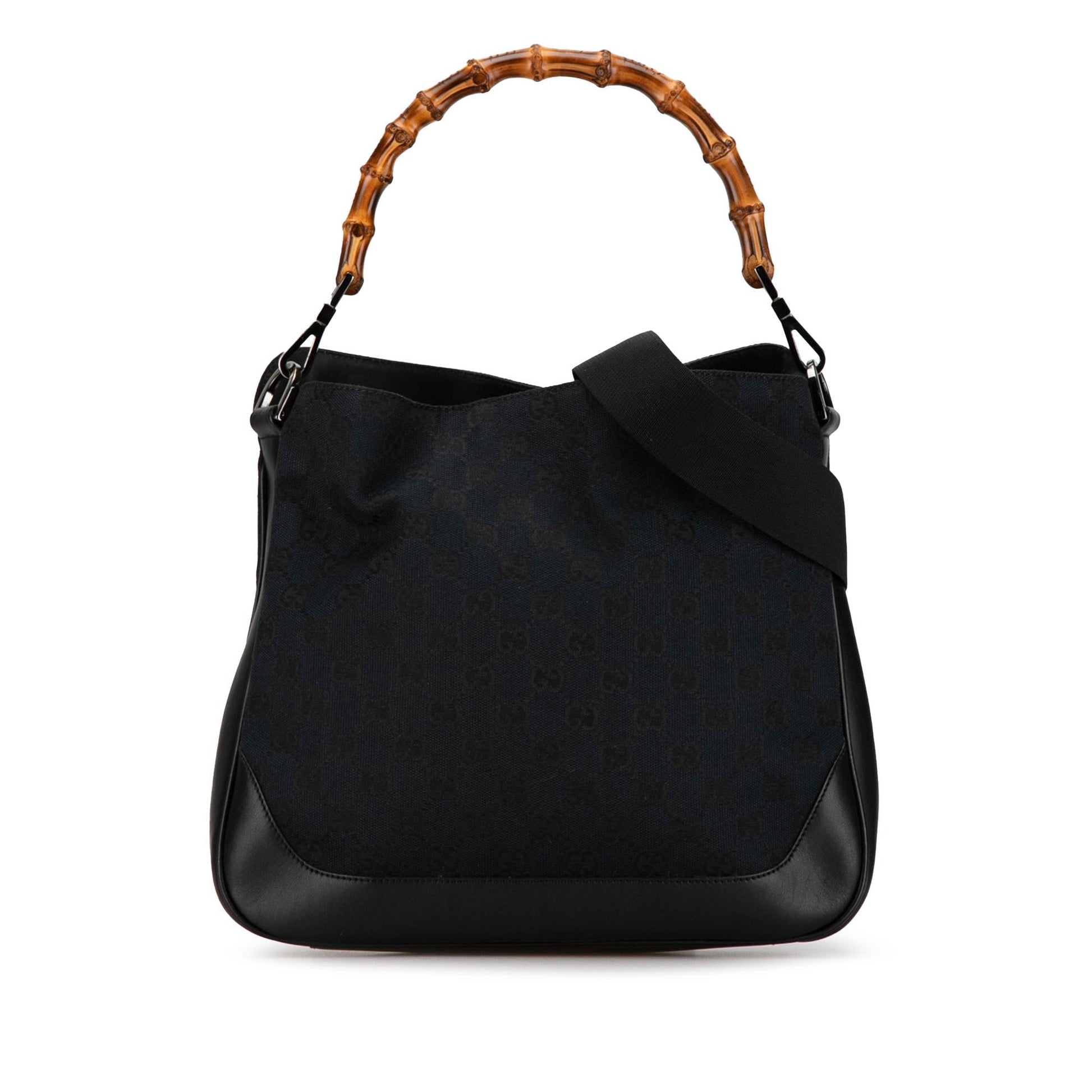 Gucci Bamboo GG SHG-gPmmq9 Canvas Calf Black Satchel Bag