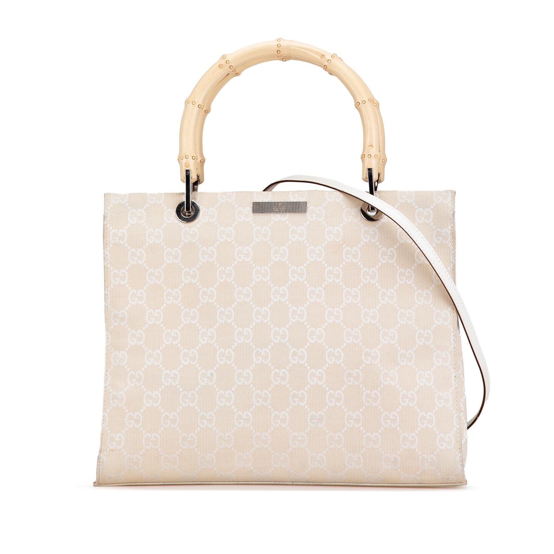 Gucci Bamboo GG SHG-hlGu6W Canvas Gold Satchel Bag