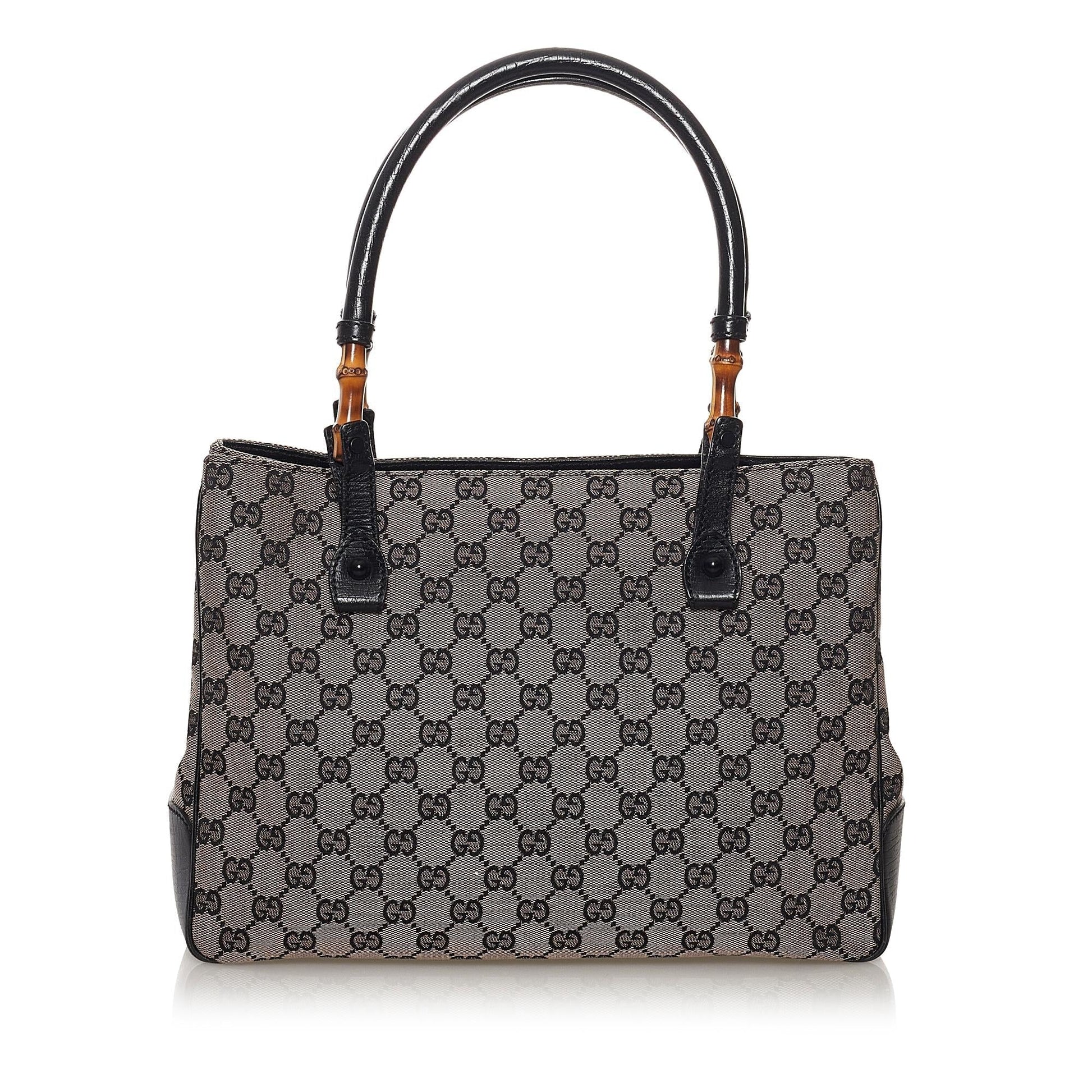 Gucci Bamboo GG SHG Canvas Black Grey Shoulder Bag