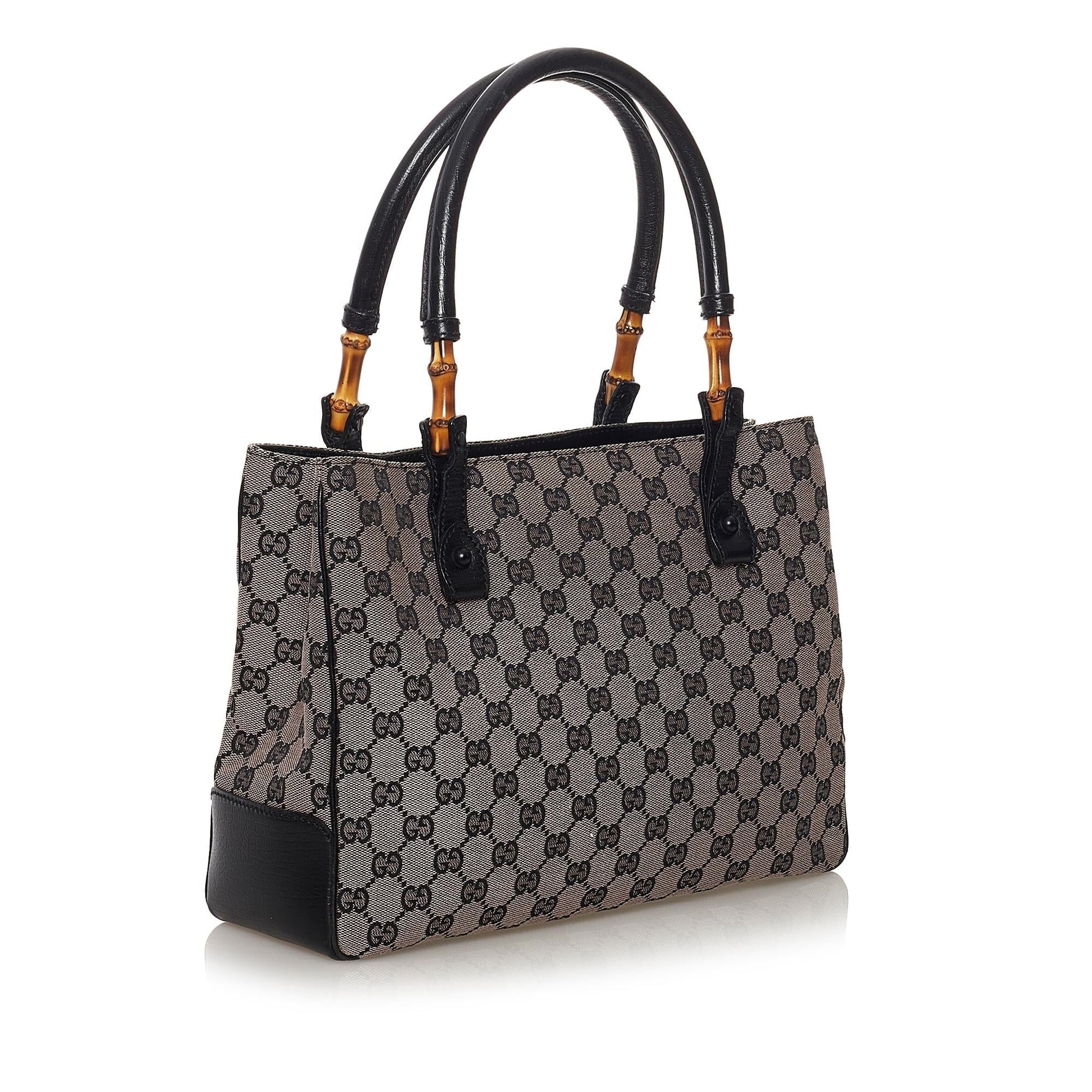 Gucci Bamboo GG SHG Canvas Black Grey Shoulder Bag