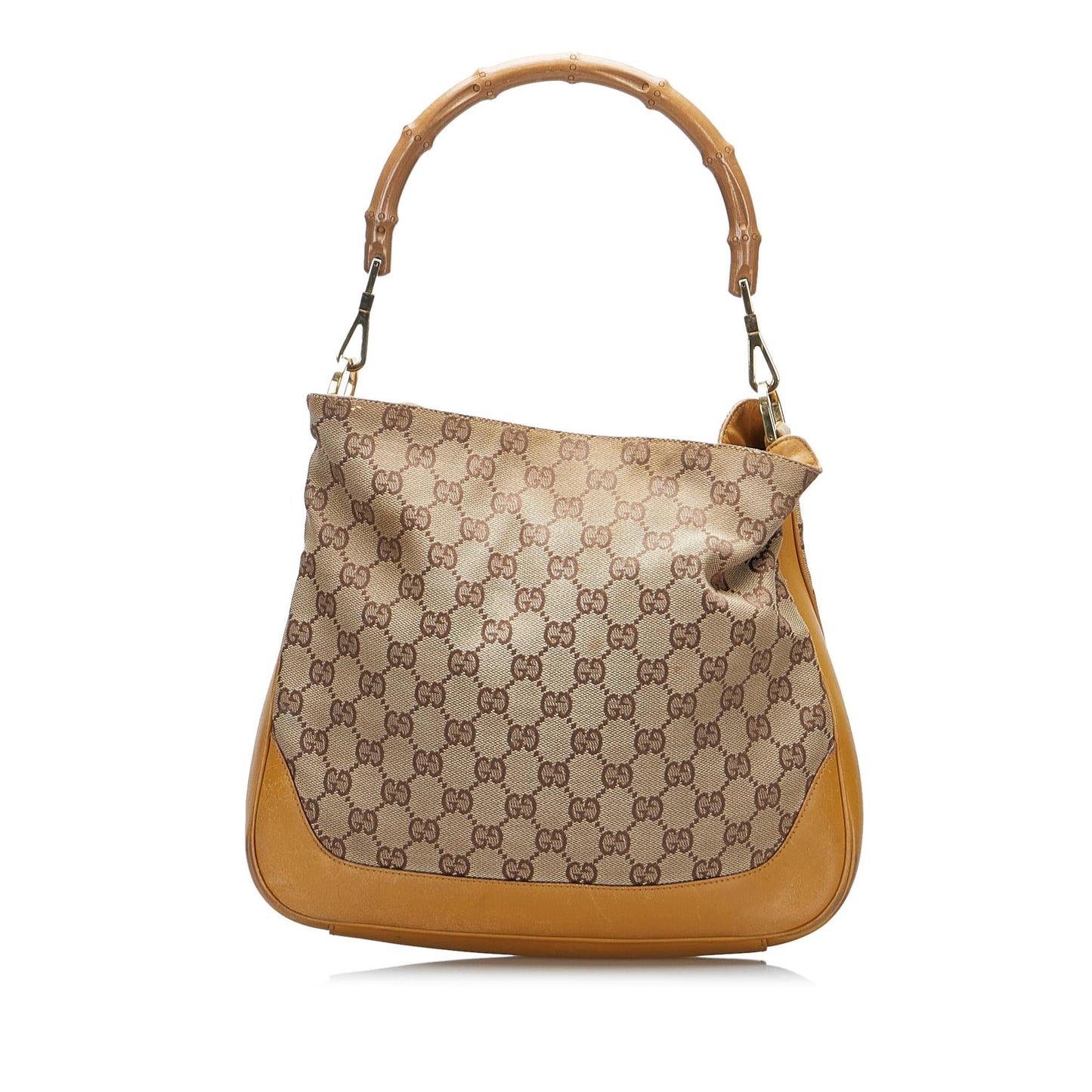 Gucci Bamboo GG Web SHG-GPZYZn Canvas Calf Brown Satchel Bag