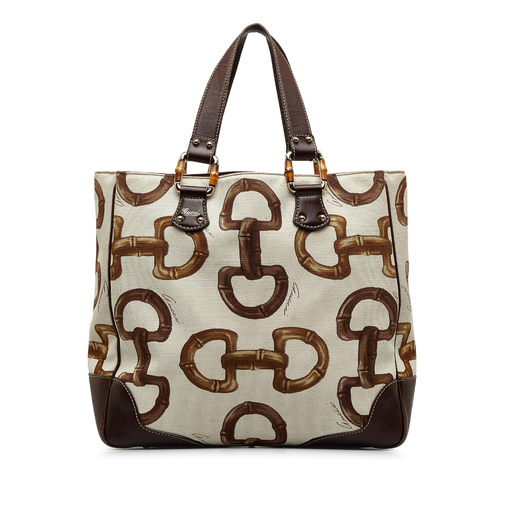 Gucci Bamboo Horsebit SHG-S7HTdu Canvas White Tote Bag