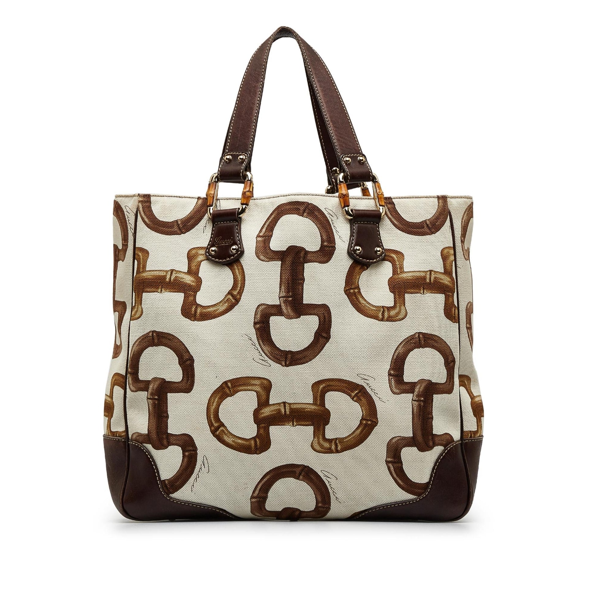 Gucci Bamboo Horsebit SHG-S7HTdu Canvas White Tote Bag