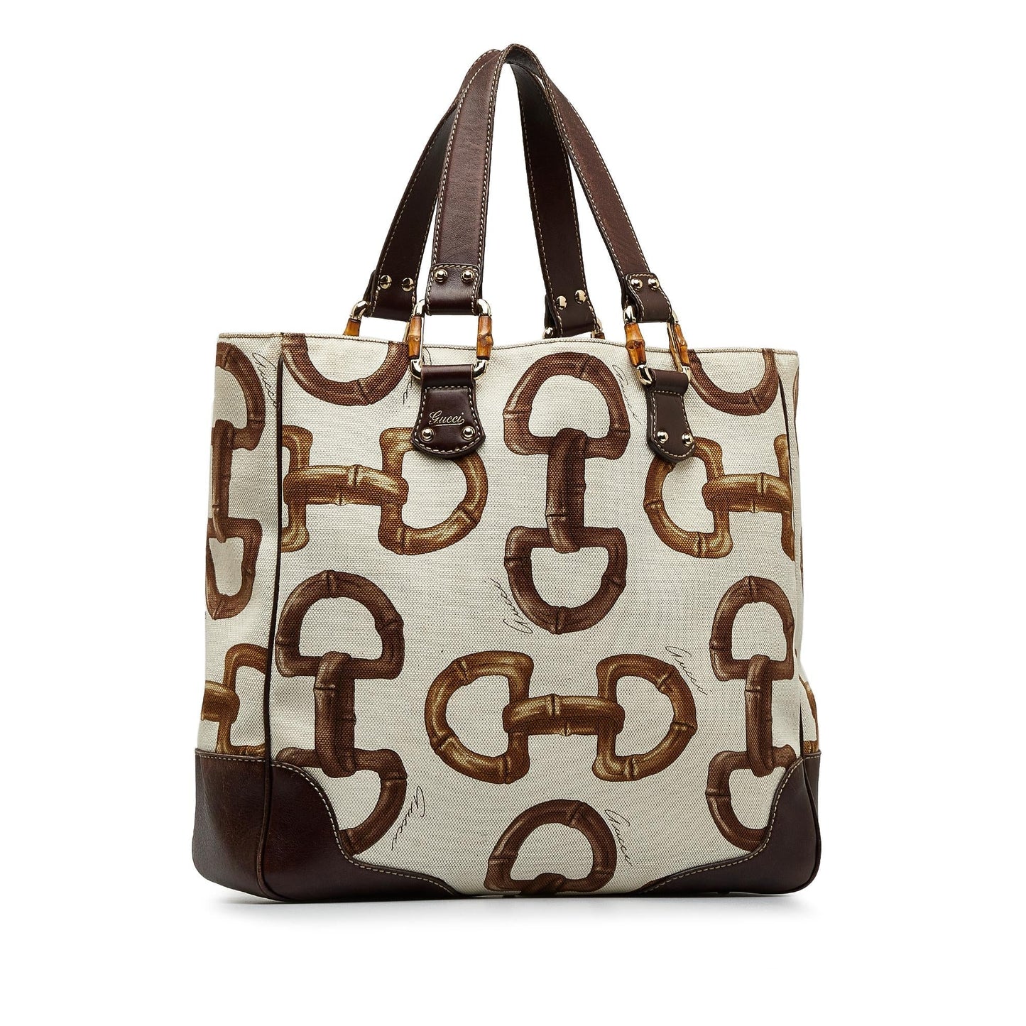Gucci Bamboo Horsebit SHG-S7HTdu Canvas White Tote Bag