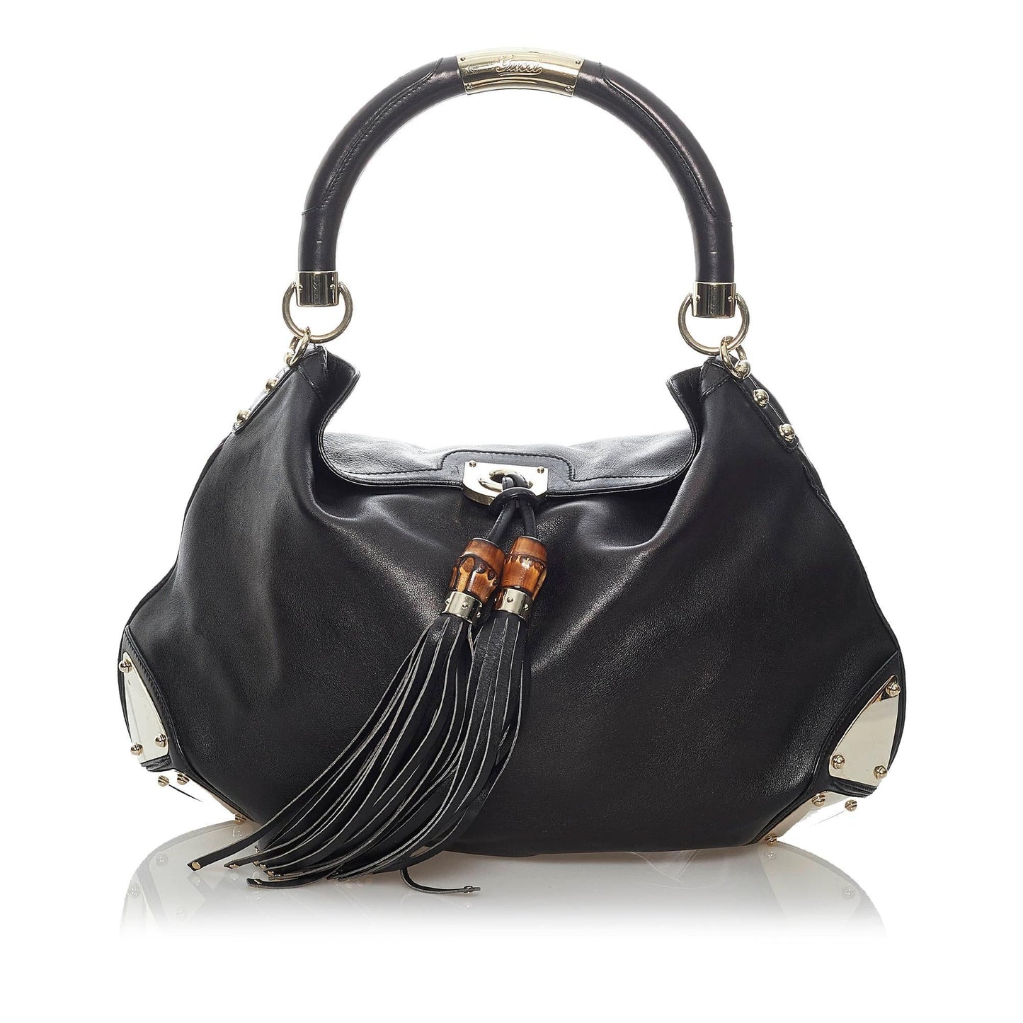 Gucci Bamboo Indy SHG Leather Calf Black Shoulder Bag