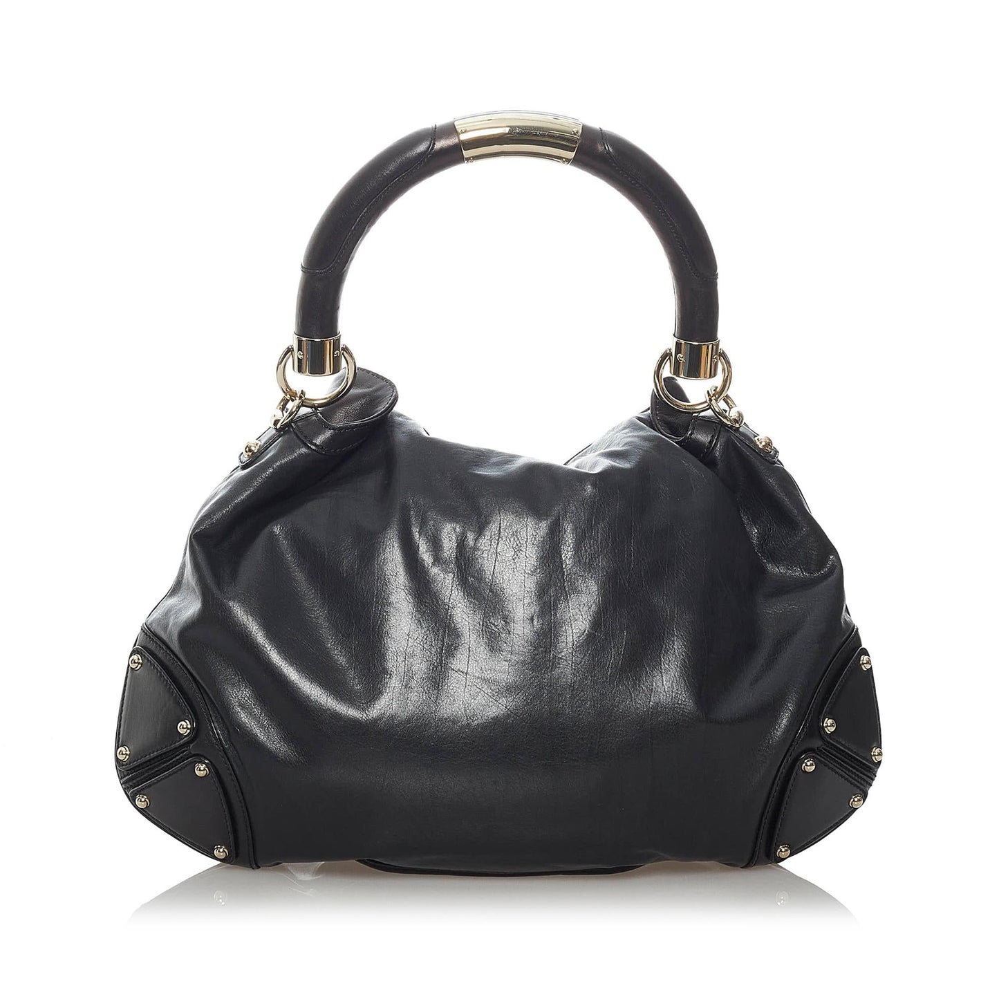 Gucci Bamboo Indy SHG Leather Calf Black Satchel Bag