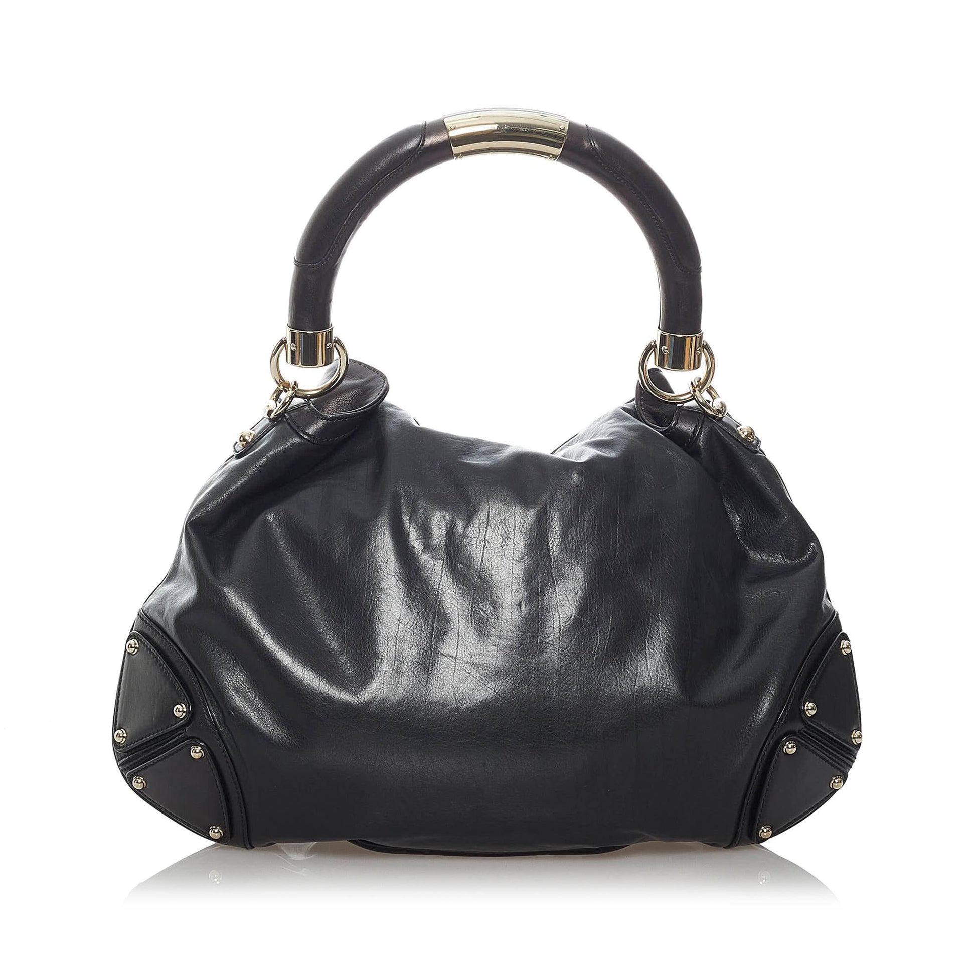 Gucci Bamboo Indy SHG Leather Calf Black Satchel Bag