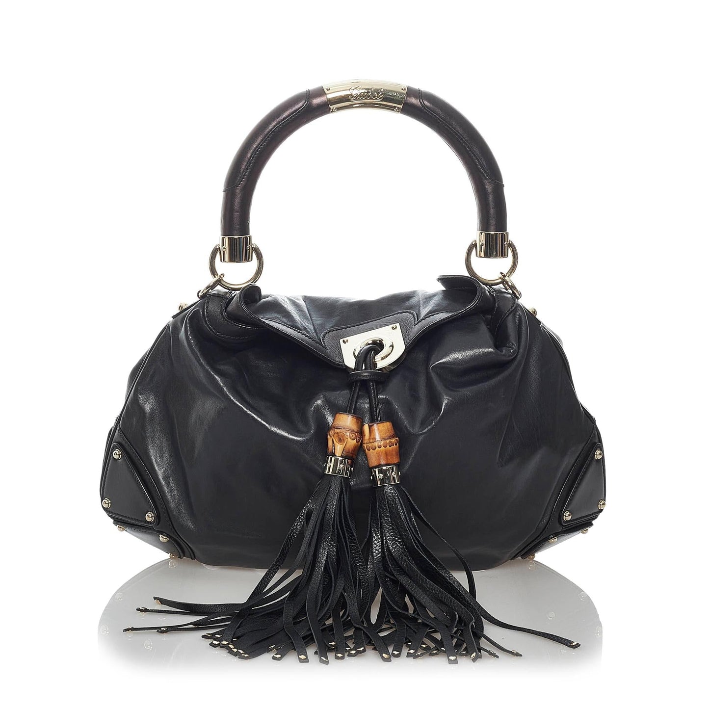 Gucci Bamboo Indy SHG Leather Calf Black Satchel Bag
