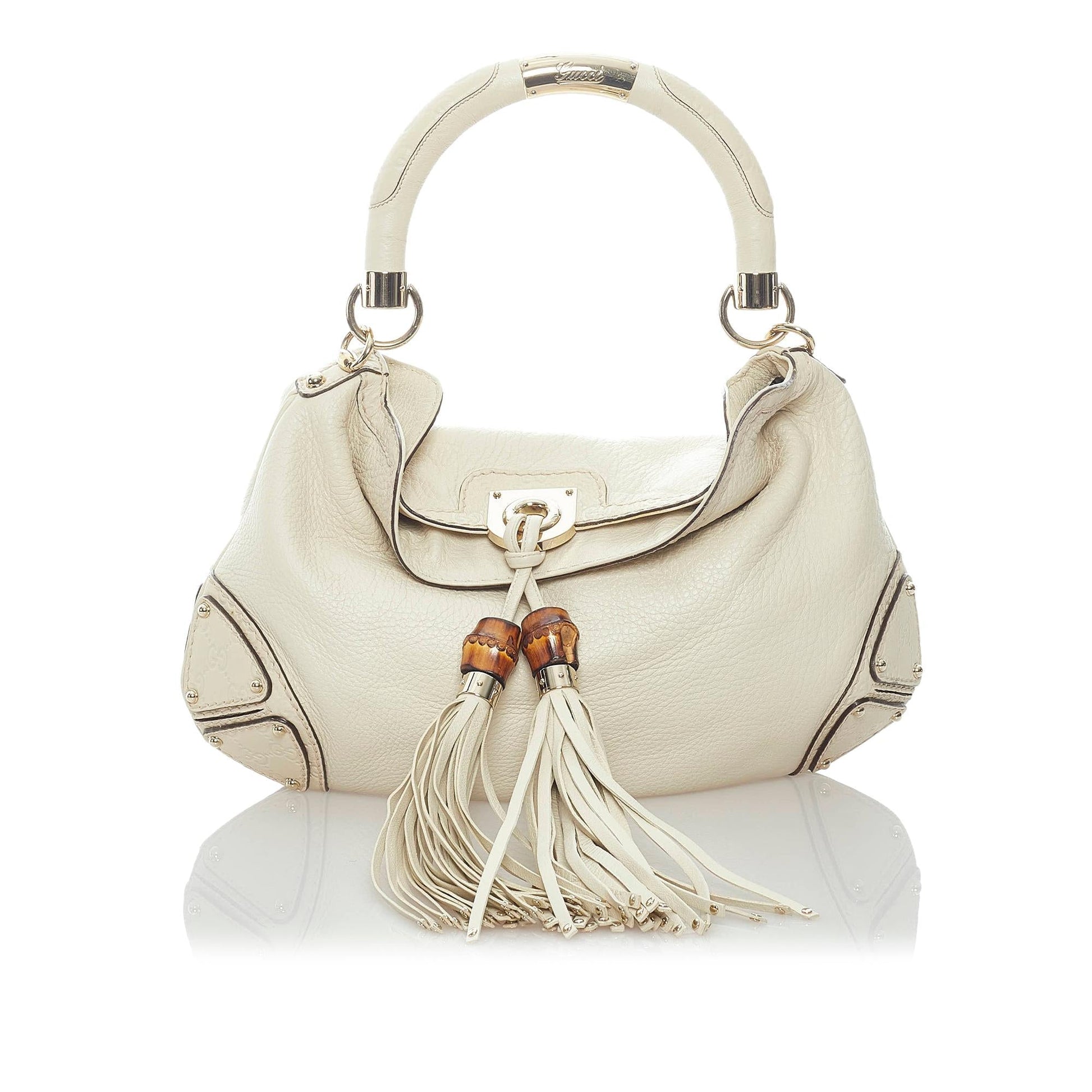 Gucci Bamboo Indy SHG Leather Calf White Satchel Bag