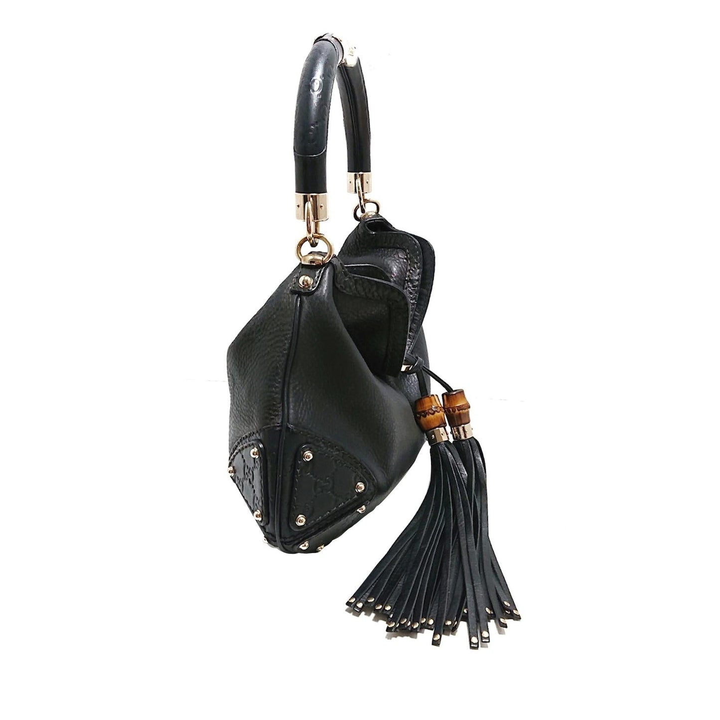 Gucci Bamboo Indy SHG-djoyCe Leather Calf Black Satchel Bag