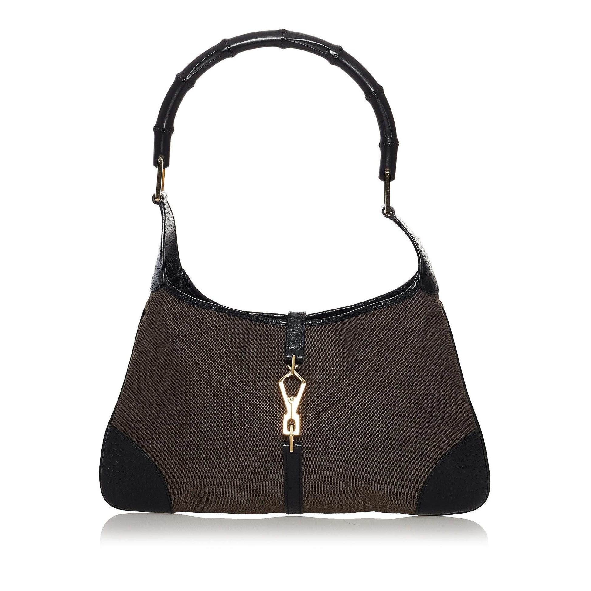 Gucci Bamboo Jackie SHG Canvas Black Grey Shoulder Bag