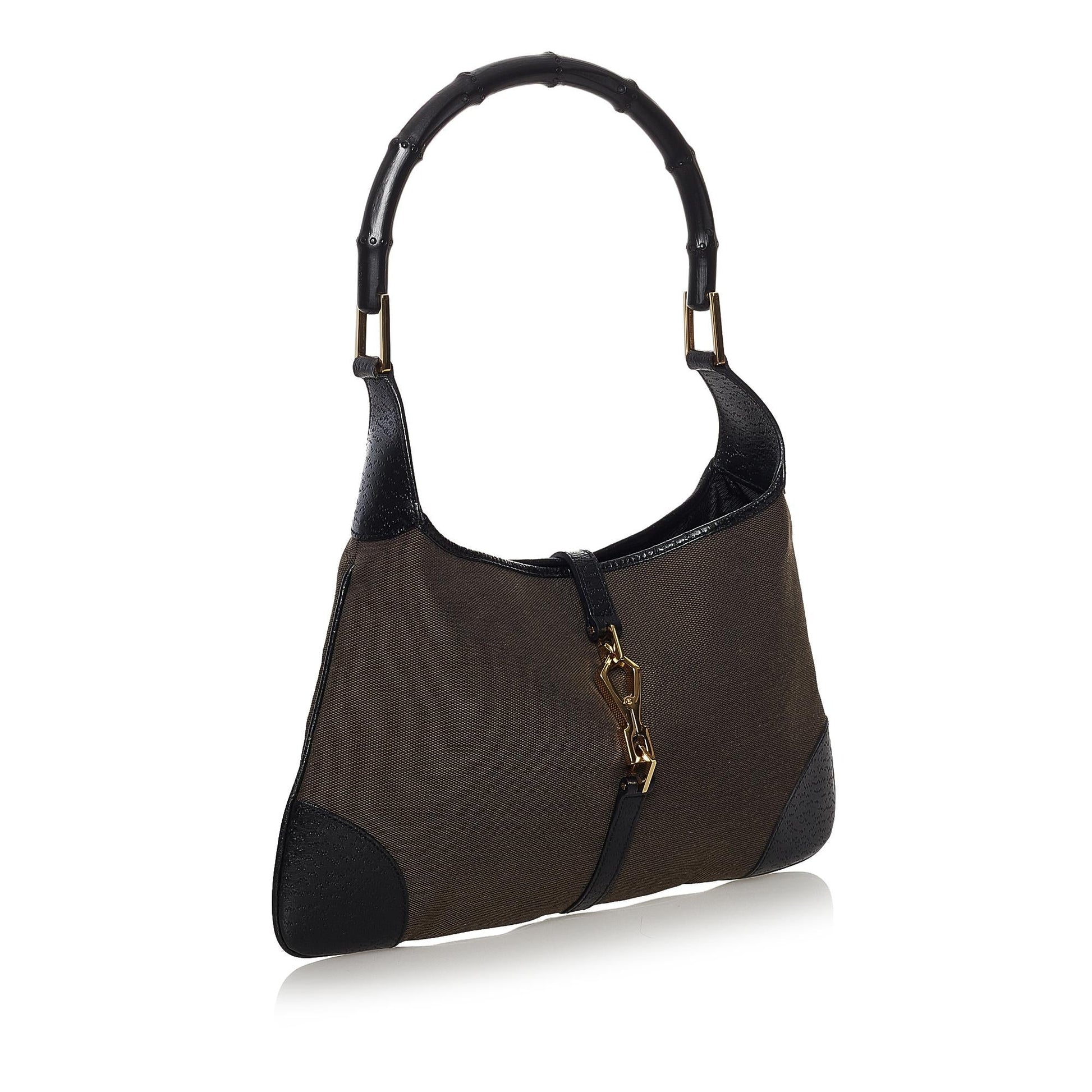 Gucci Bamboo Jackie SHG Canvas Black Grey Shoulder Bag