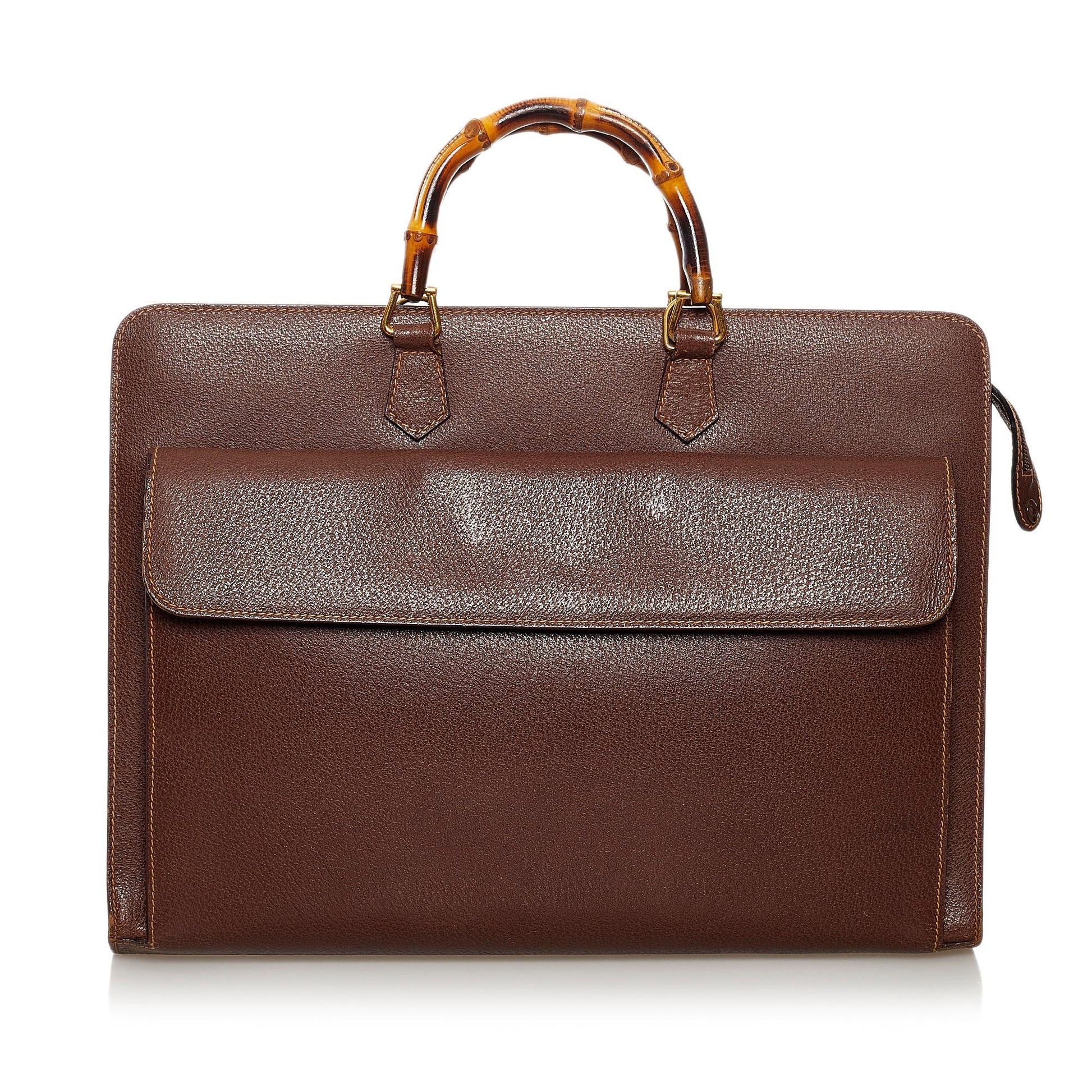 Gucci Bamboo Briefcase SHG Leather Calf Brown Tote Bag