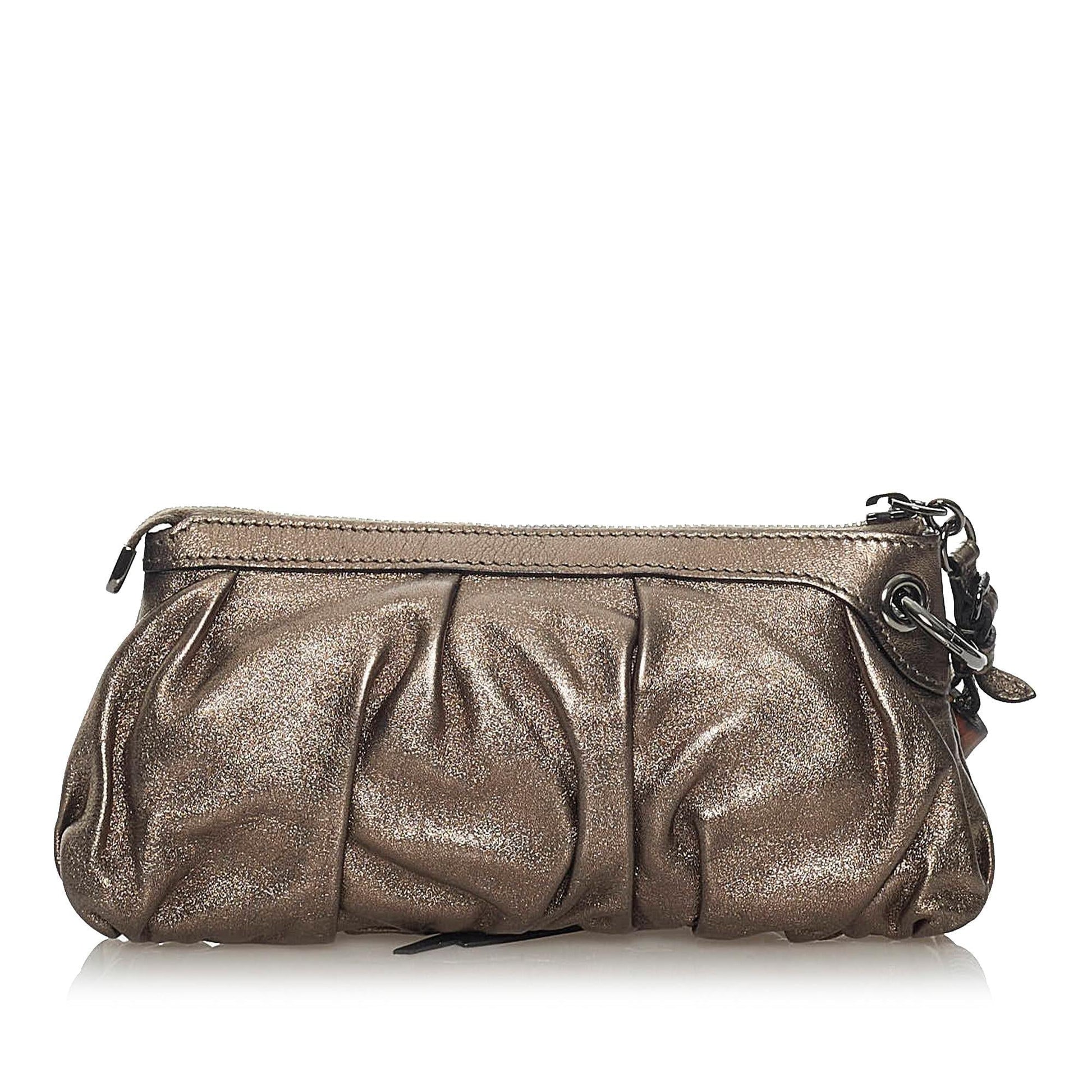 Gucci Bamboo SHG Leather Calf Silver Clutch Bag
