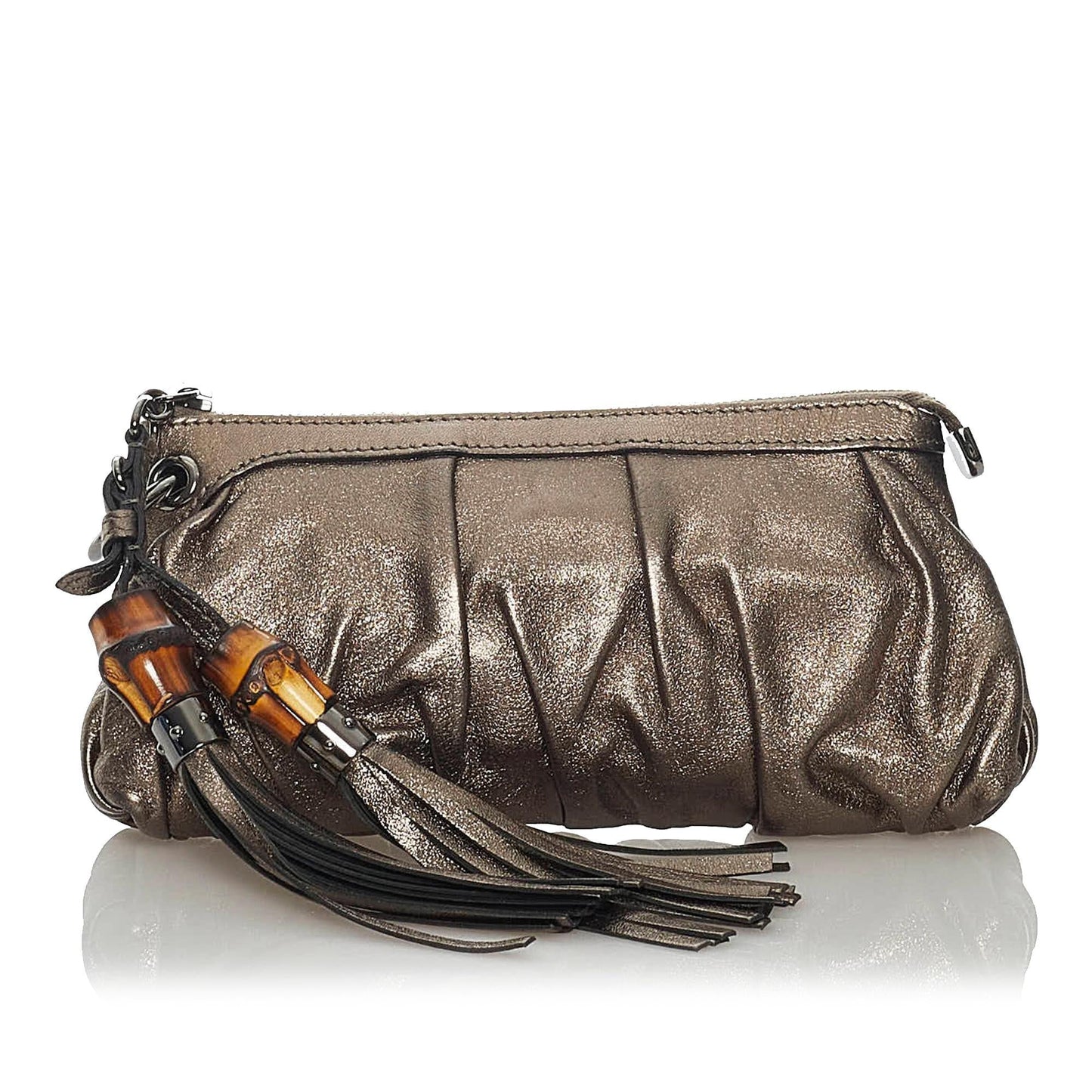 Gucci Bamboo SHG Leather Calf Silver Clutch Bag