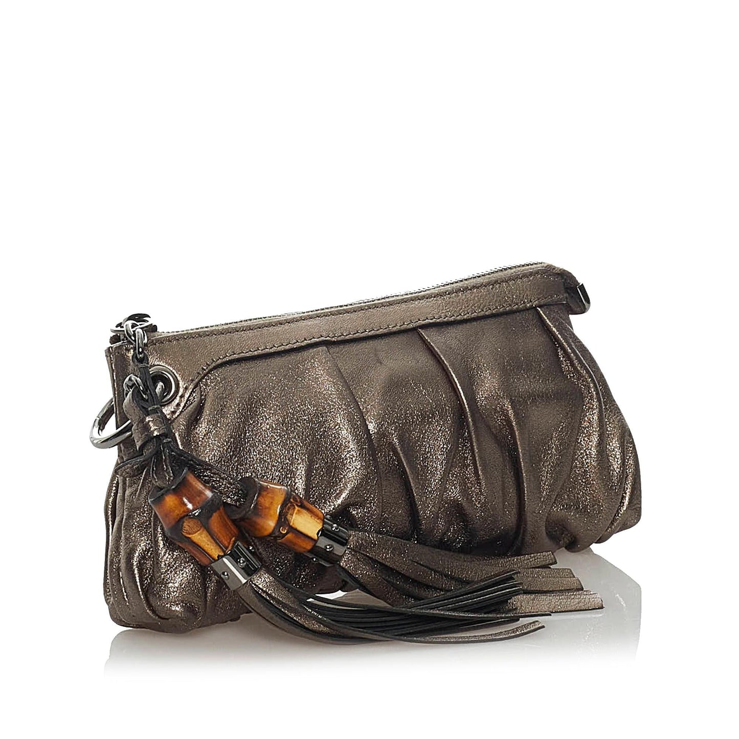 Gucci Bamboo SHG Leather Calf Silver Clutch Bag