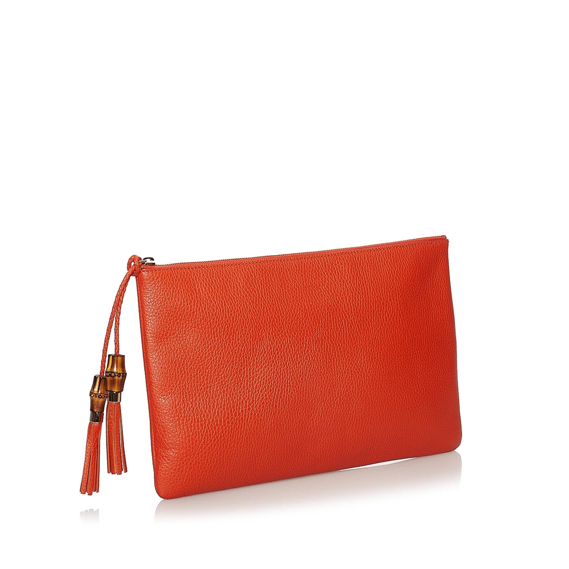 Gucci Bamboo SHG Leather Calf Orange Clutch Bag