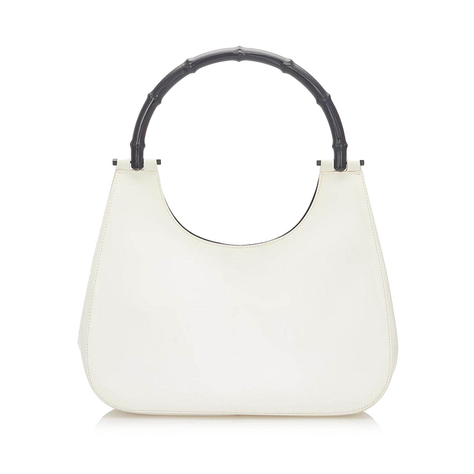 Gucci Bamboo SHG Leather Calf Black White Satchel Bag