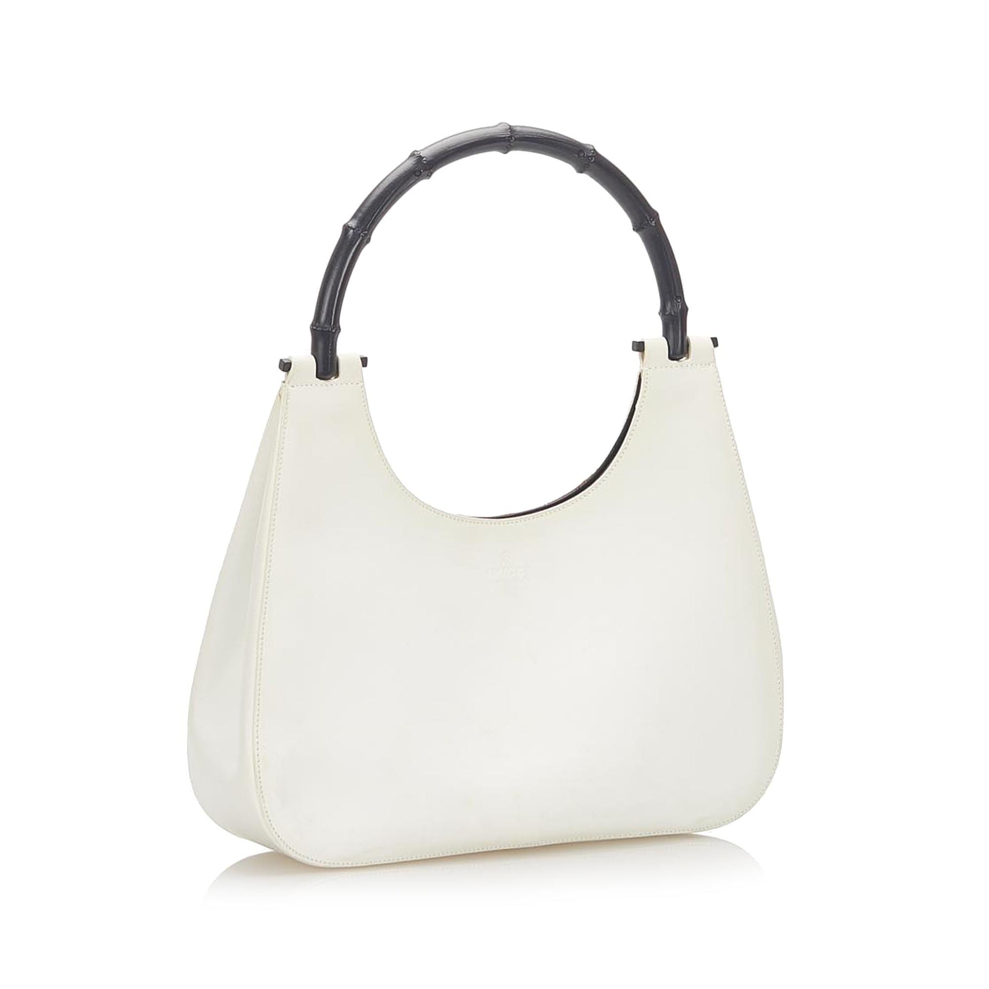 Gucci Bamboo SHG Leather Calf Black White Satchel Bag