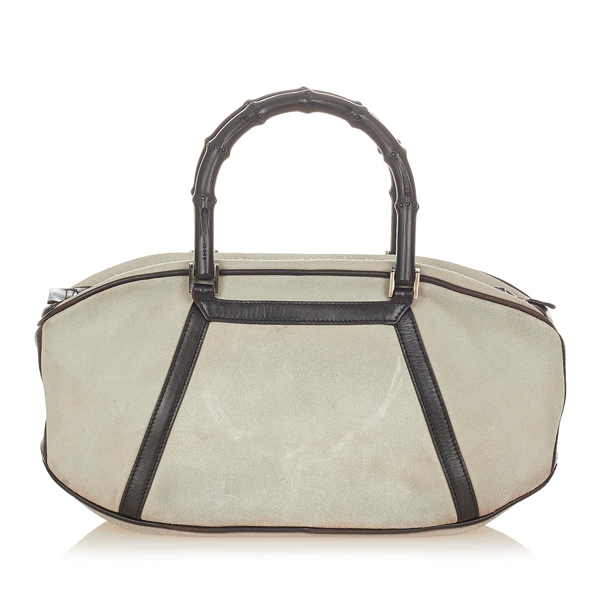 Gucci Bamboo SHG Leather Calf Black White Satchel Bag Handbag Shg