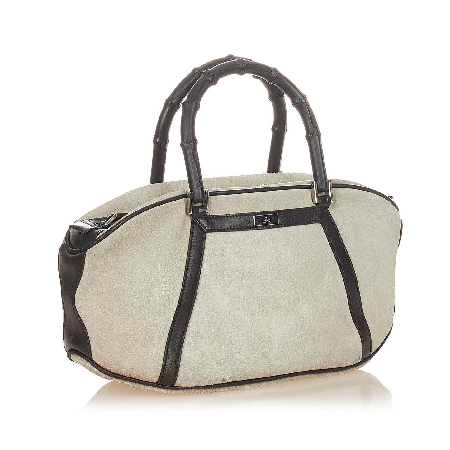 Gucci Bamboo SHG Leather Calf Black White Satchel Bag Handbag Shg