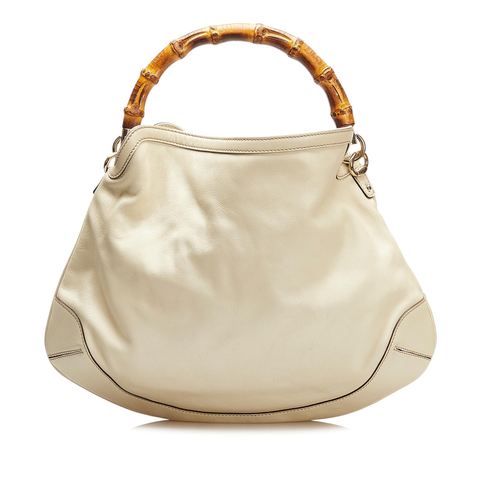 Gucci Bamboo SHG Leather Calf White Satchel Bag