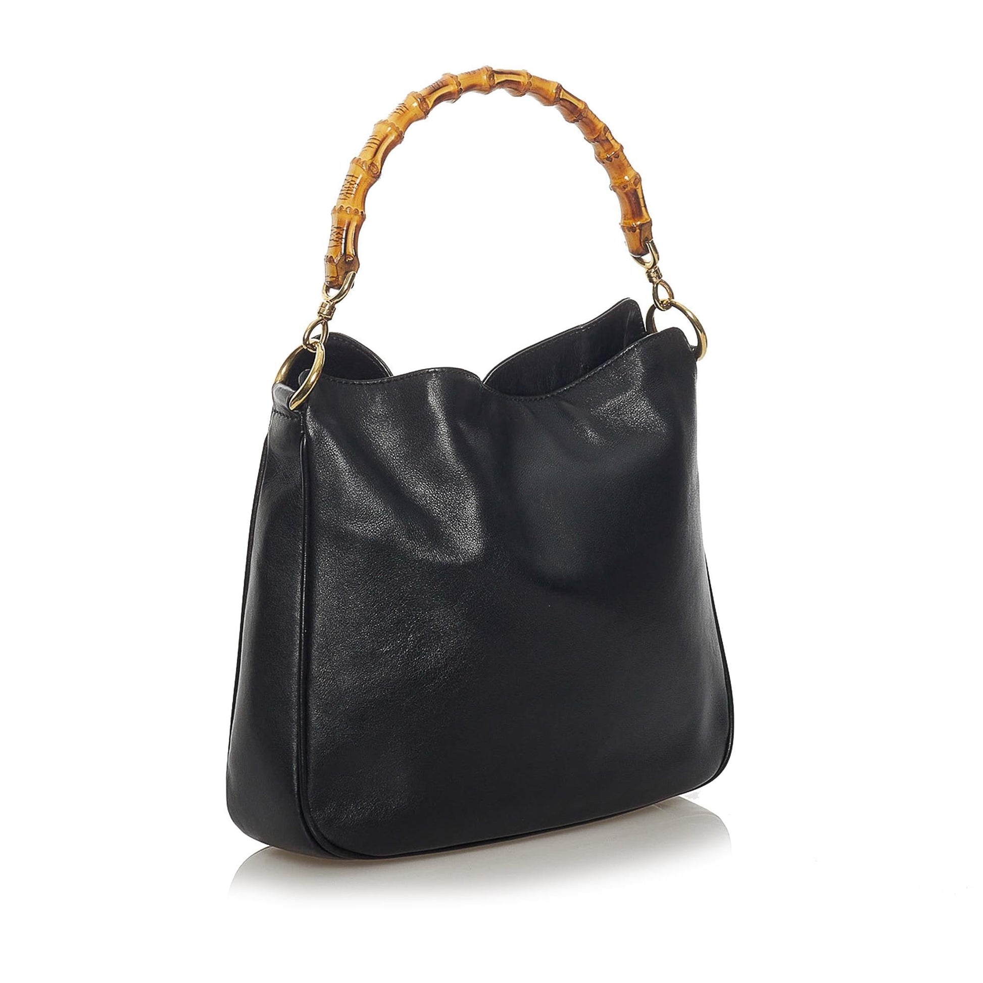Gucci Bamboo SHG Leather Calf Black Satchel Bag
