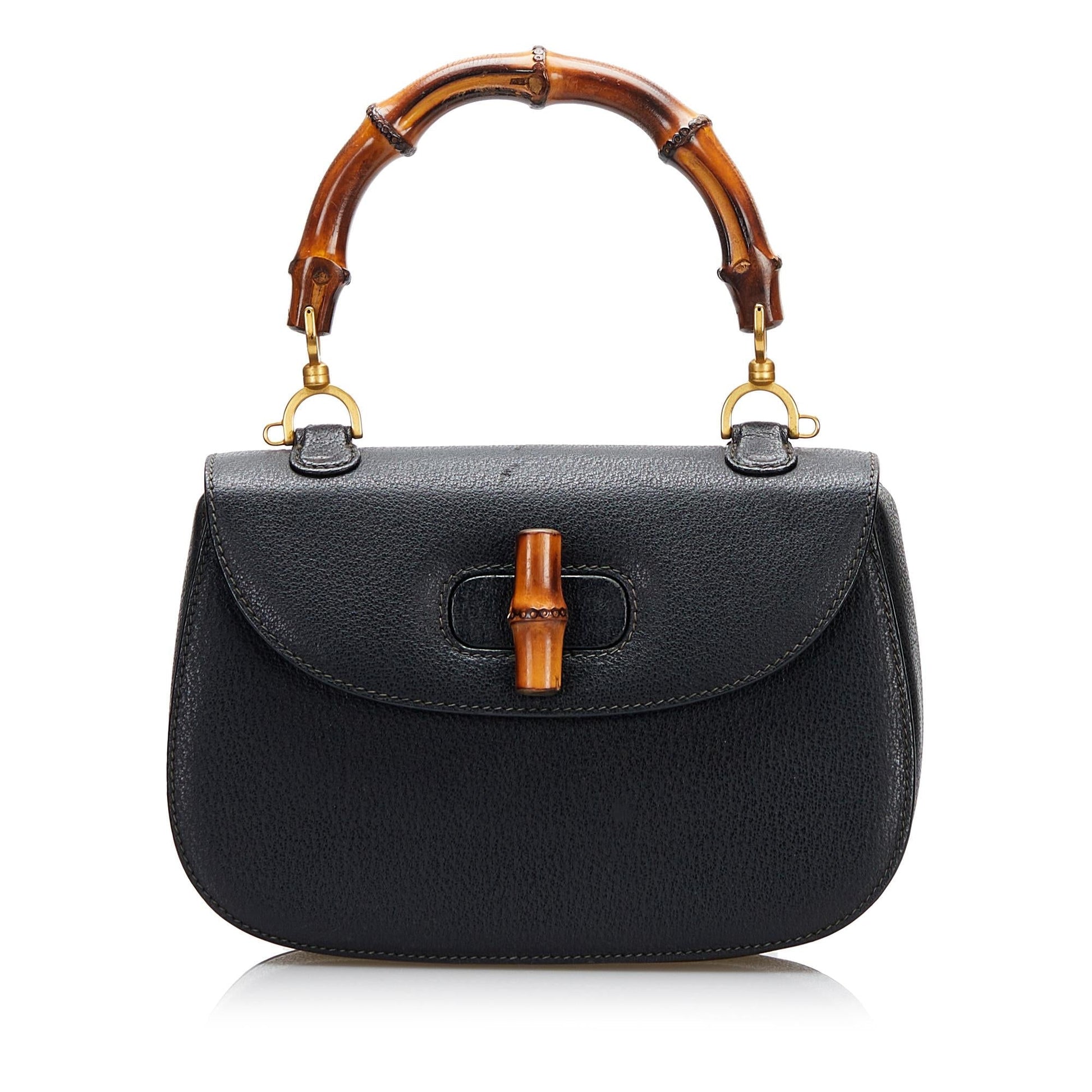 Gucci Bamboo Night SHG Calf Black Satchel Bag Handbag Shg