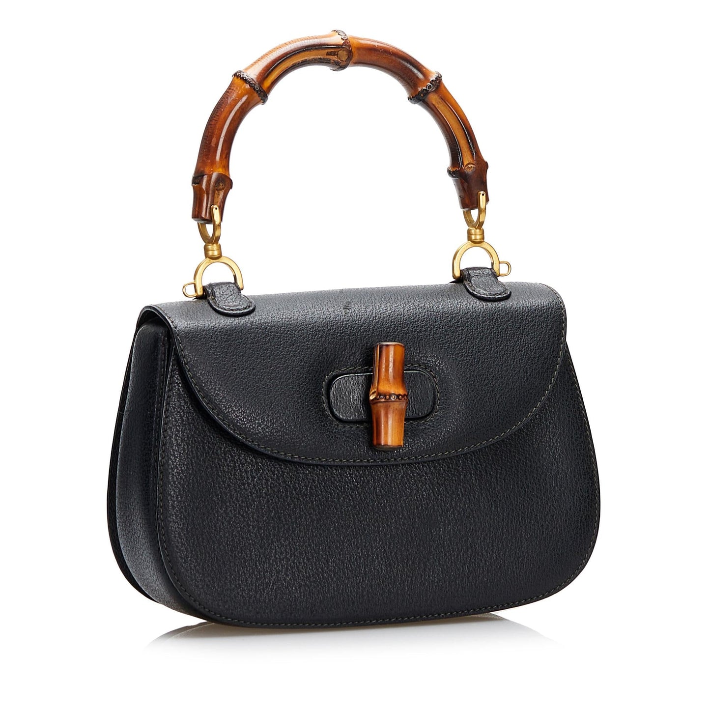 Gucci Bamboo Night SHG Calf Black Satchel Bag Handbag Shg