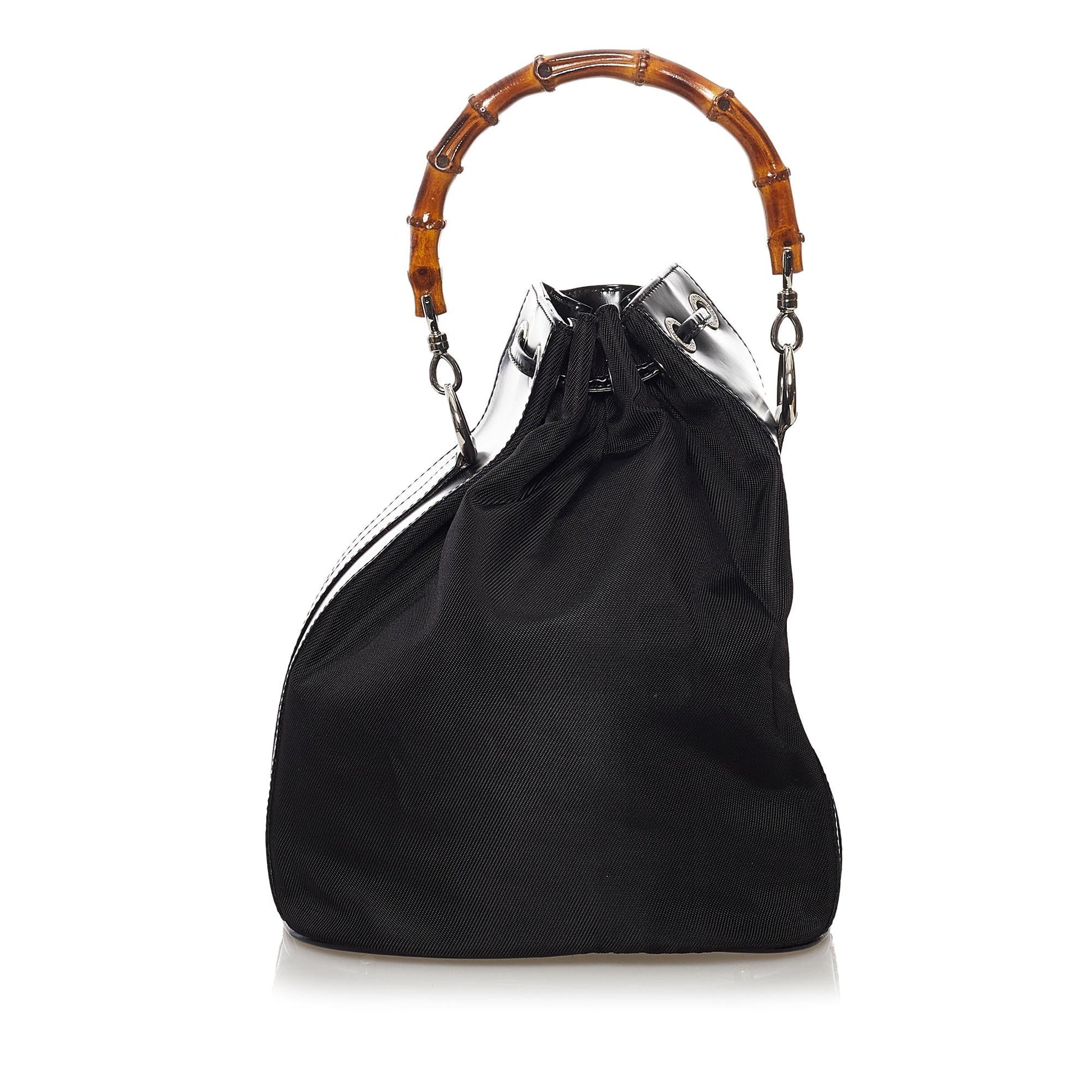Gucci Bamboo SHG Nylon Black Bucket Shoulder Bag 3