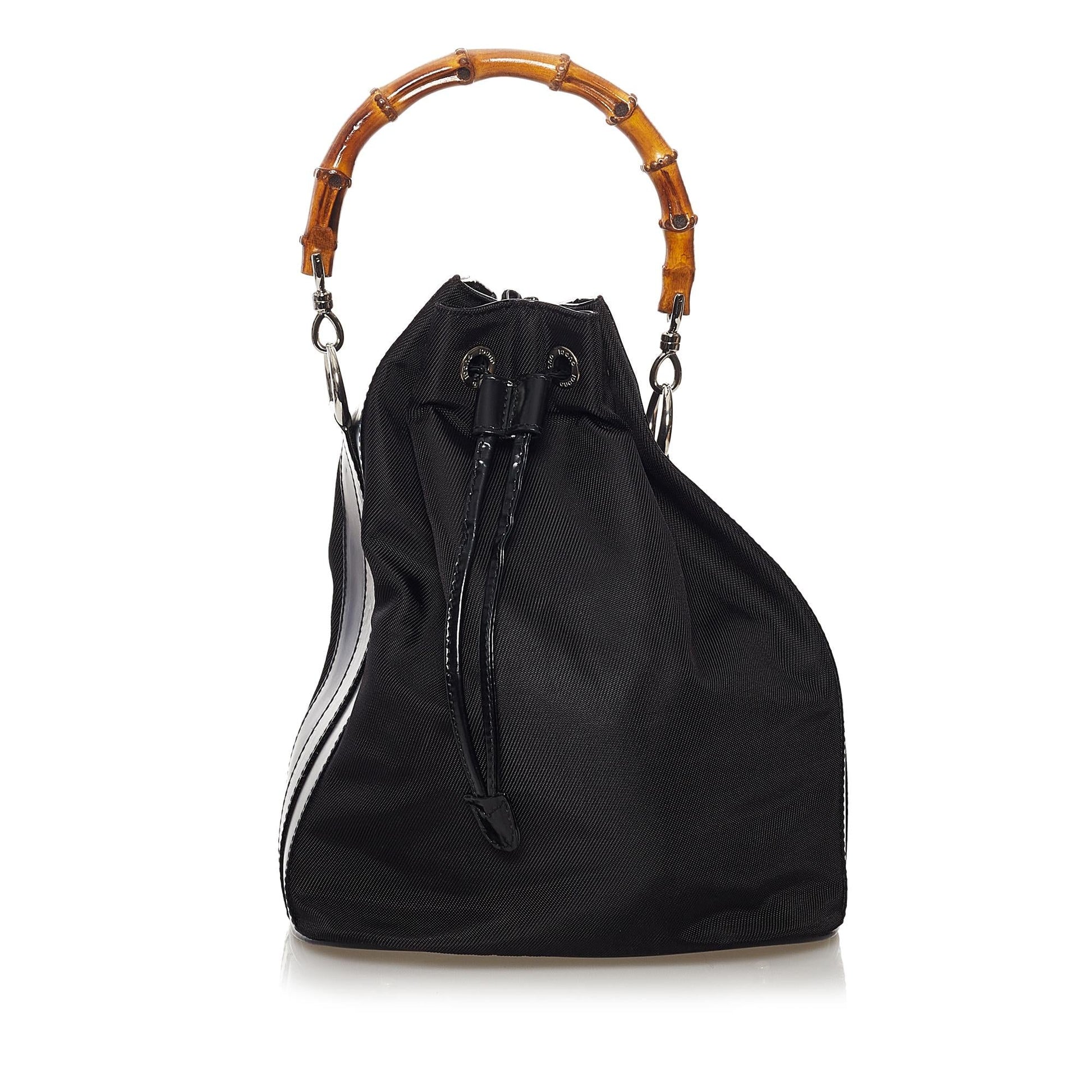 Gucci Bamboo SHG Nylon Black Bucket Shoulder Bag 3
