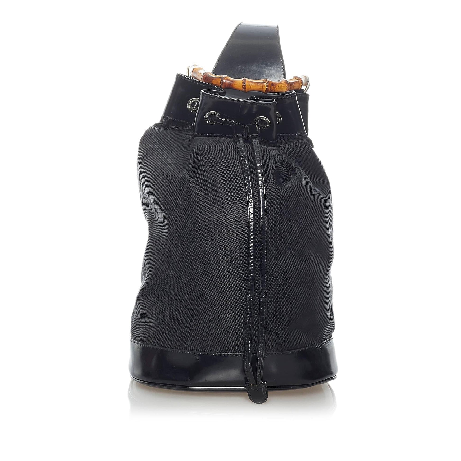Gucci Bamboo SHG Nylon Black Bucket Shoulder Bag