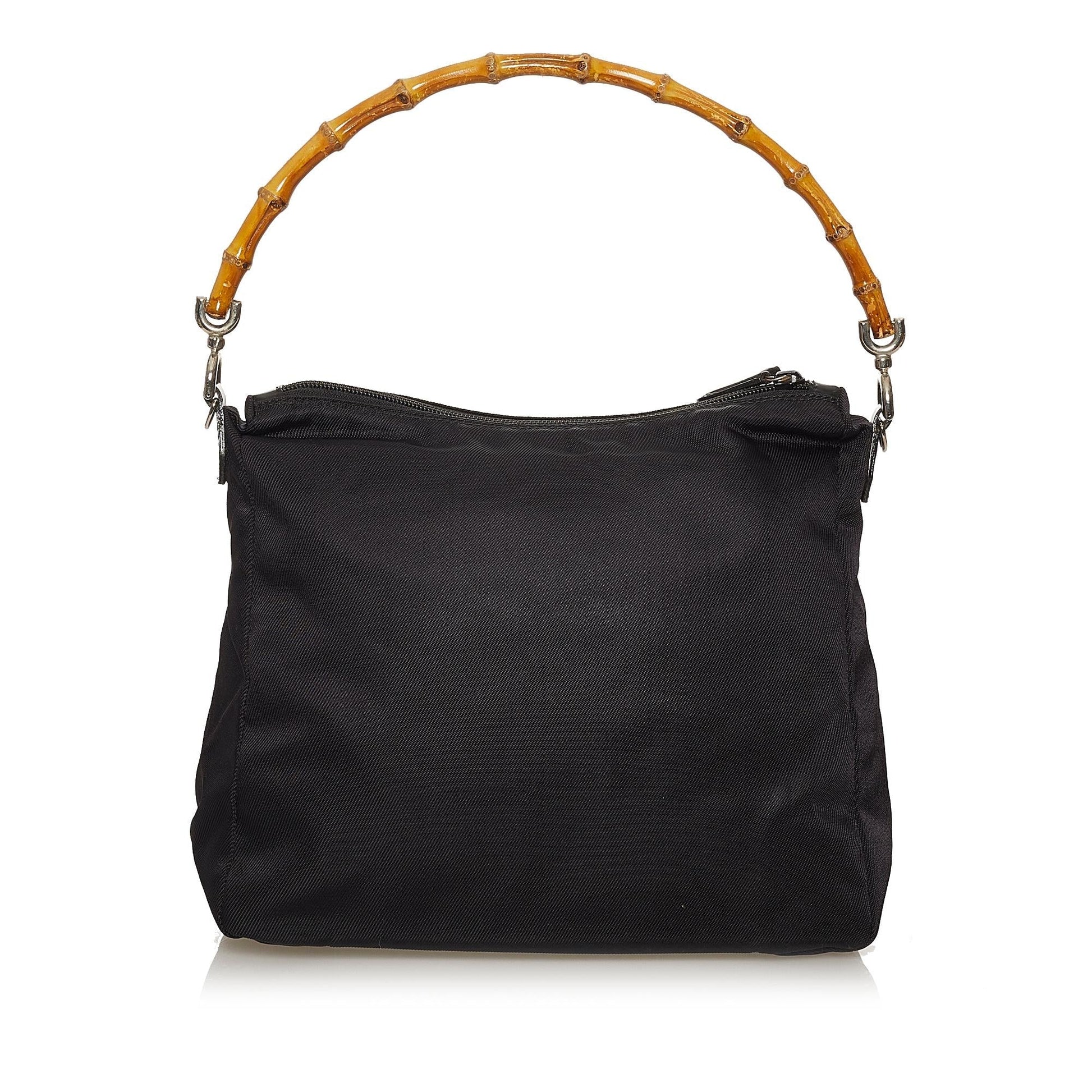 Gucci Bamboo SHG Nylon Black Satchel Bag Handbag Shg