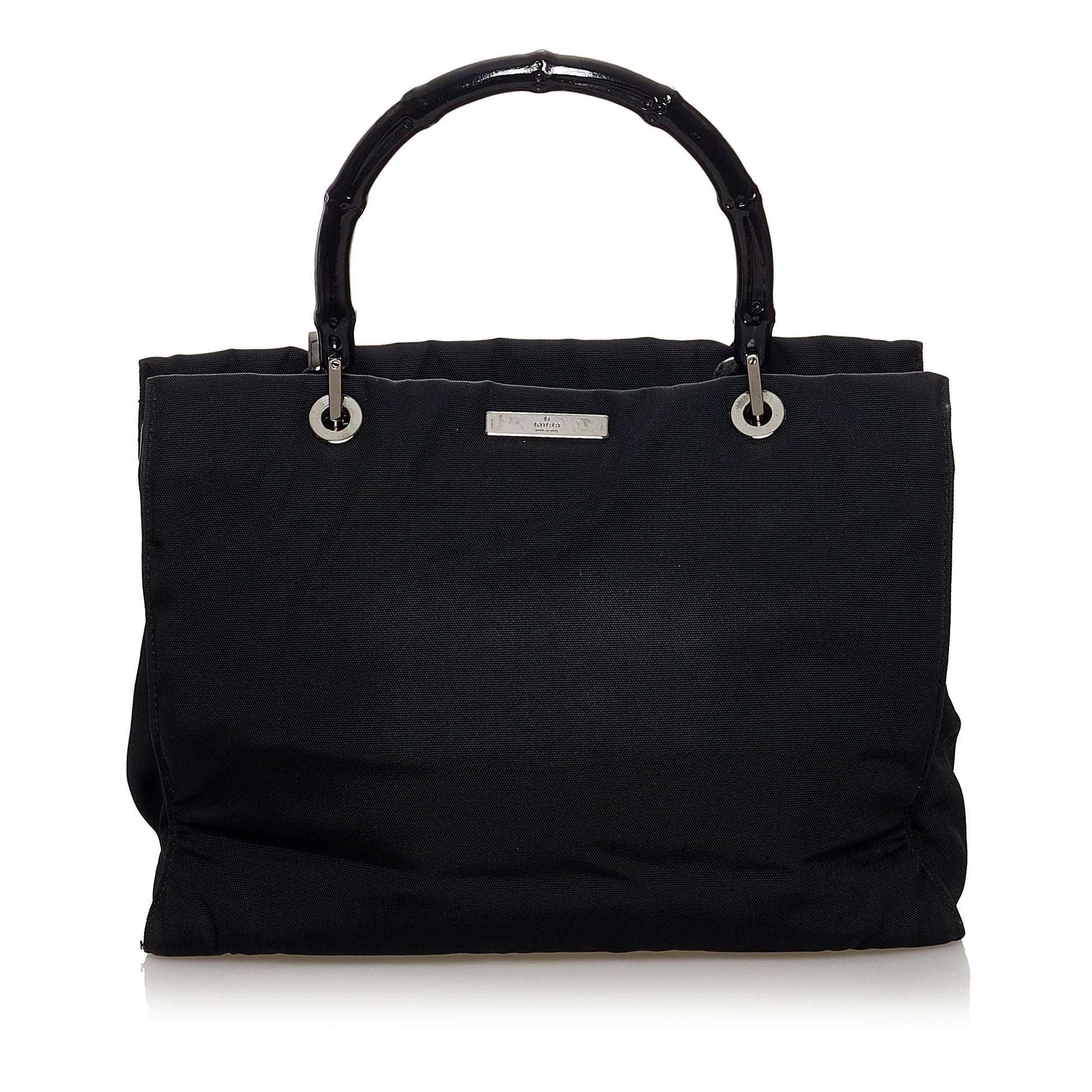 Gucci Bamboo SHG-TotpRg Nylon Black Satchel Bag