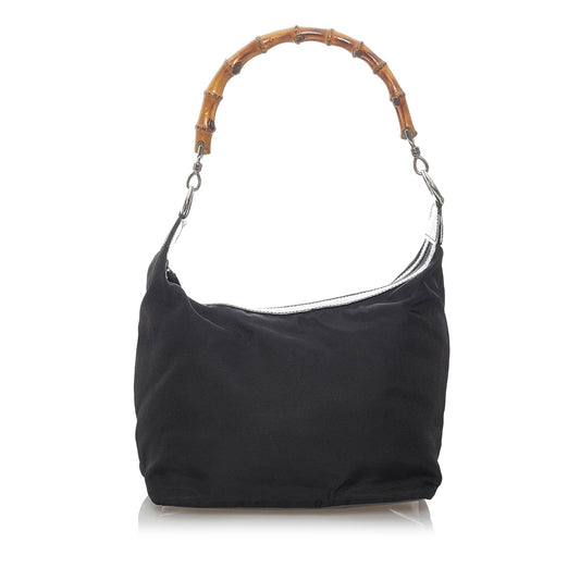 Gucci Bamboo SHG-vldL1X Nylon Black Brown Shoulder Bag