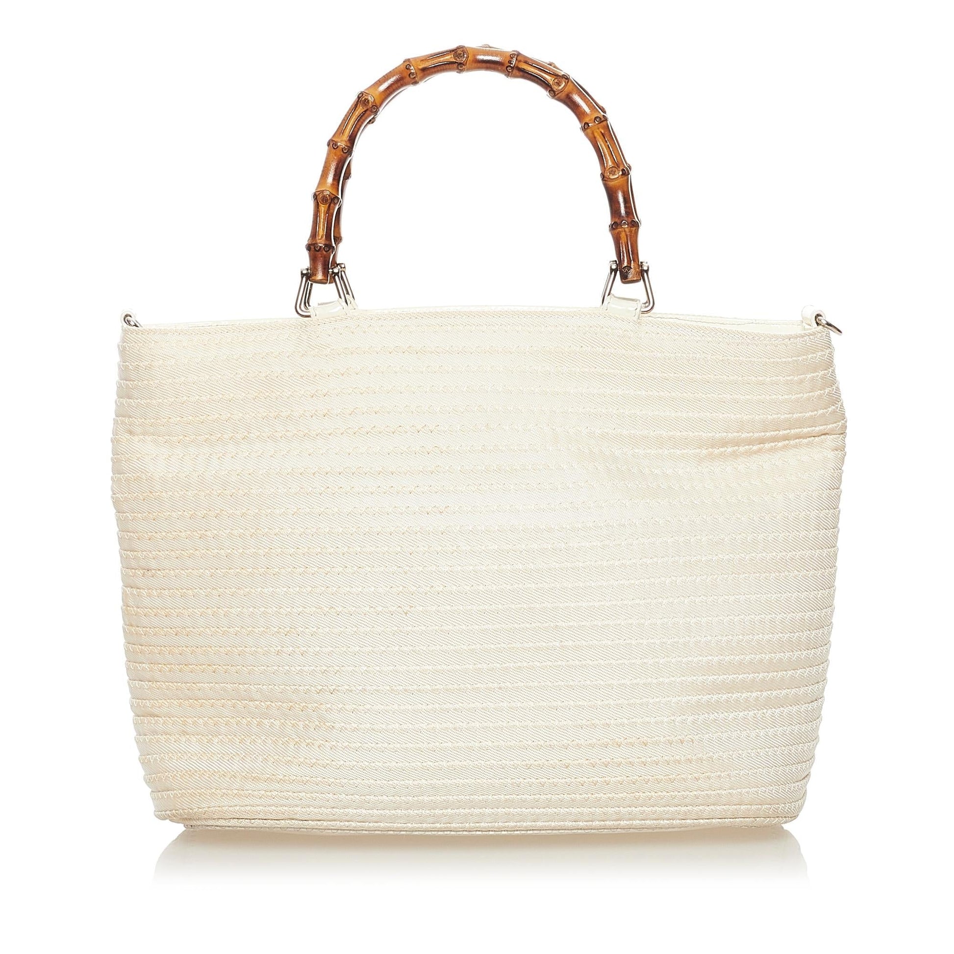 Gucci Bamboo SHG Nylon White Brown Tote Bag
