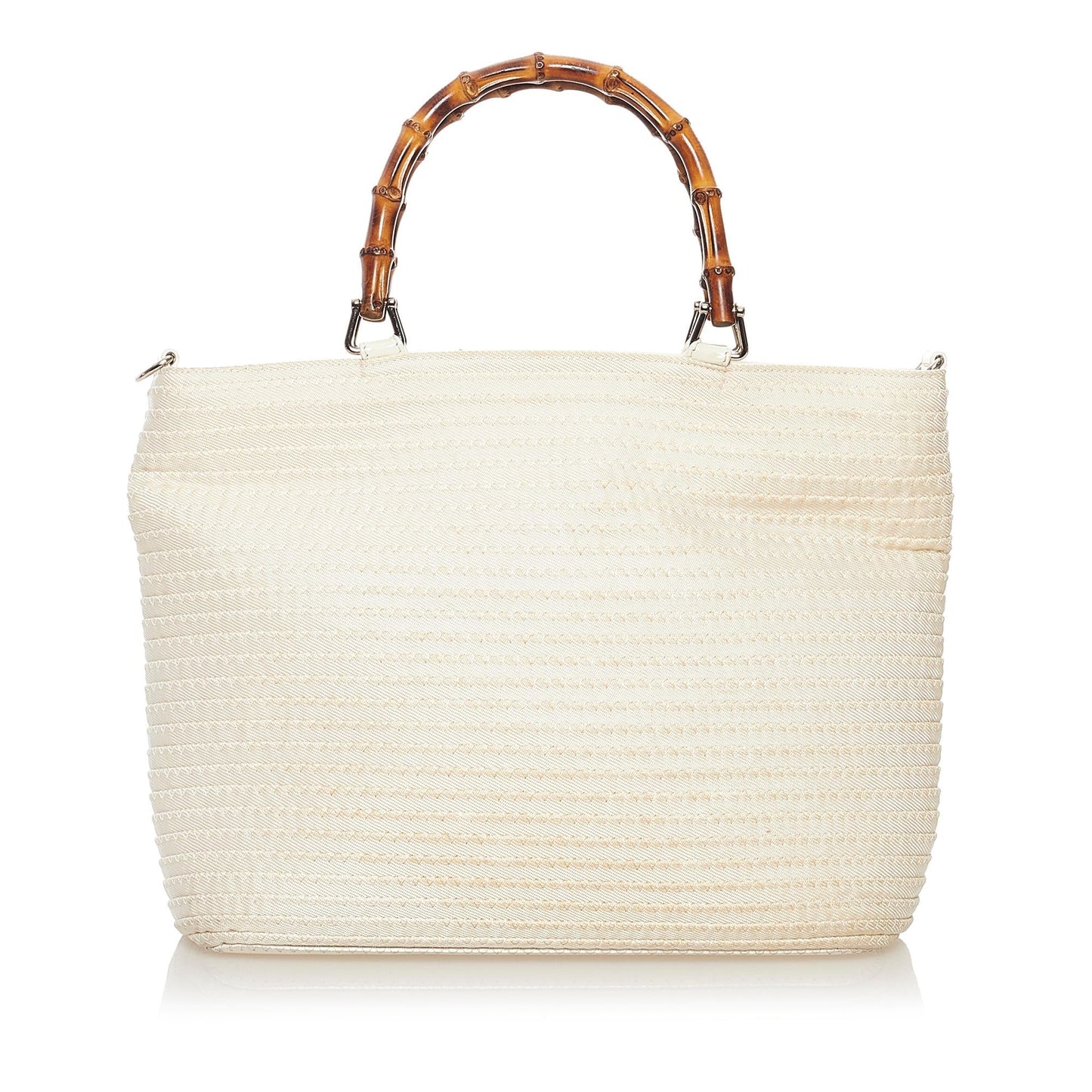 Gucci Bamboo SHG Nylon White Brown Tote Bag