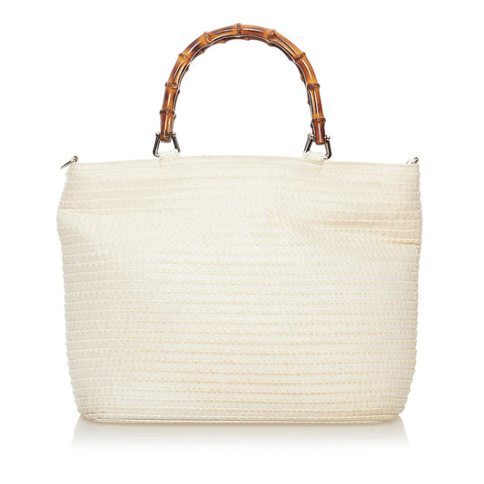Gucci Bamboo SHG Nylon White Brown Tote Bag