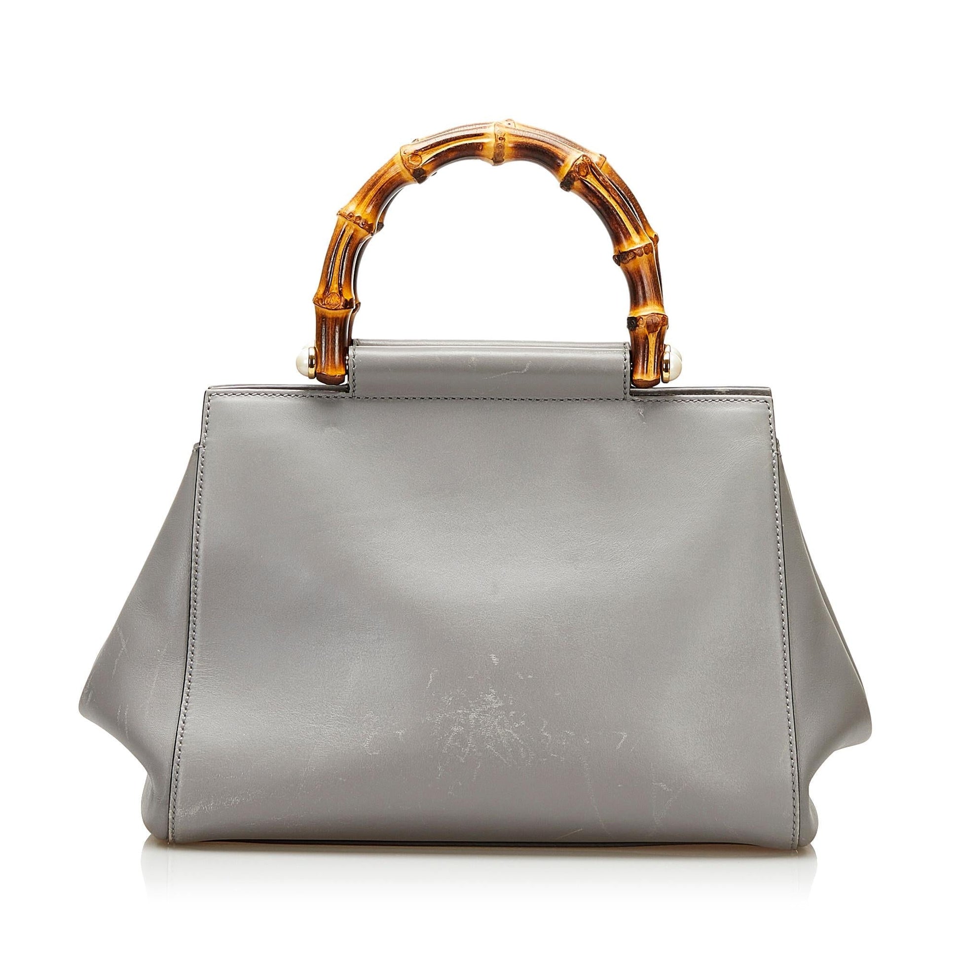 Gucci Bamboo Nymphaea SHG Leather Calf Grey Satchel Bag