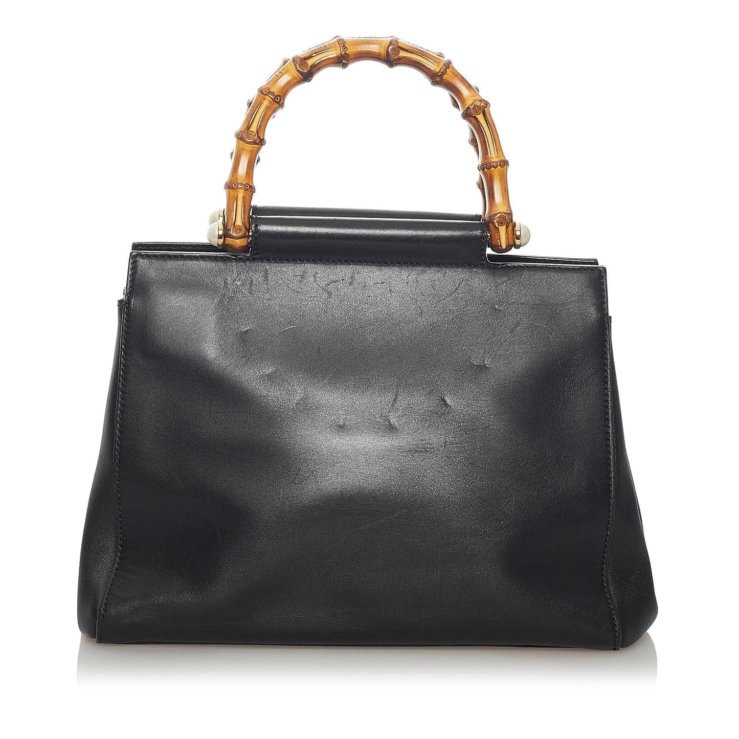 Gucci Bamboo Nymphaea SHG Leather Calf Black Brown Satchel Bag