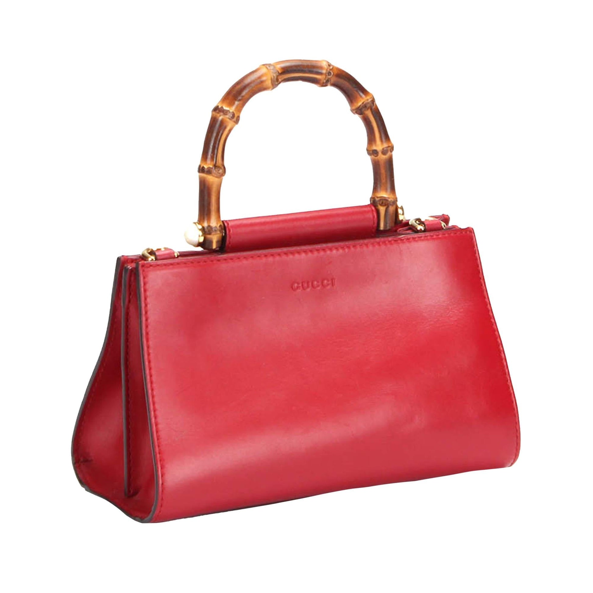 Gucci Bamboo Nymphaea SHG-bEqEts Leather Calf Red Satchel Bag