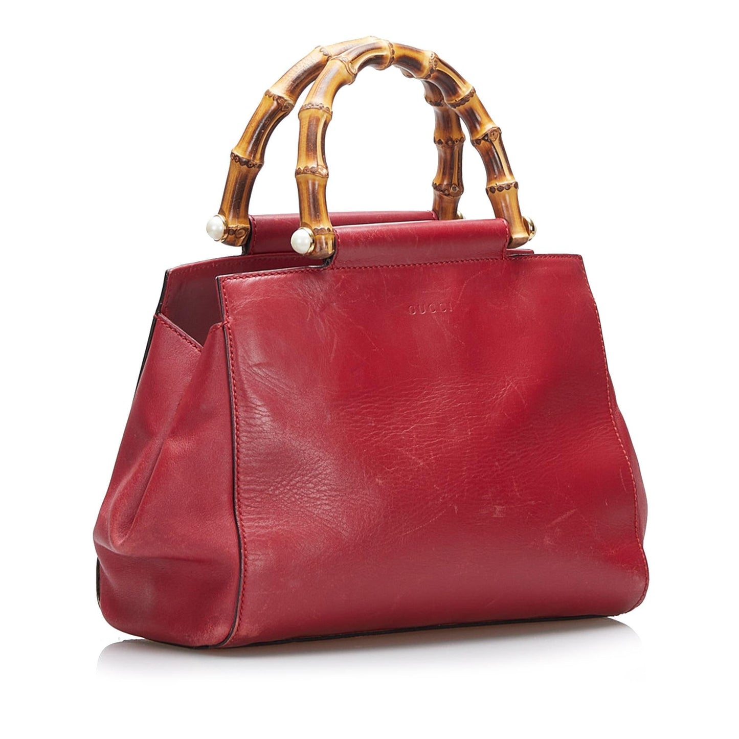 Gucci Bamboo Nymphaea SHG-Nh2XFR Calf Red Satchel Bag