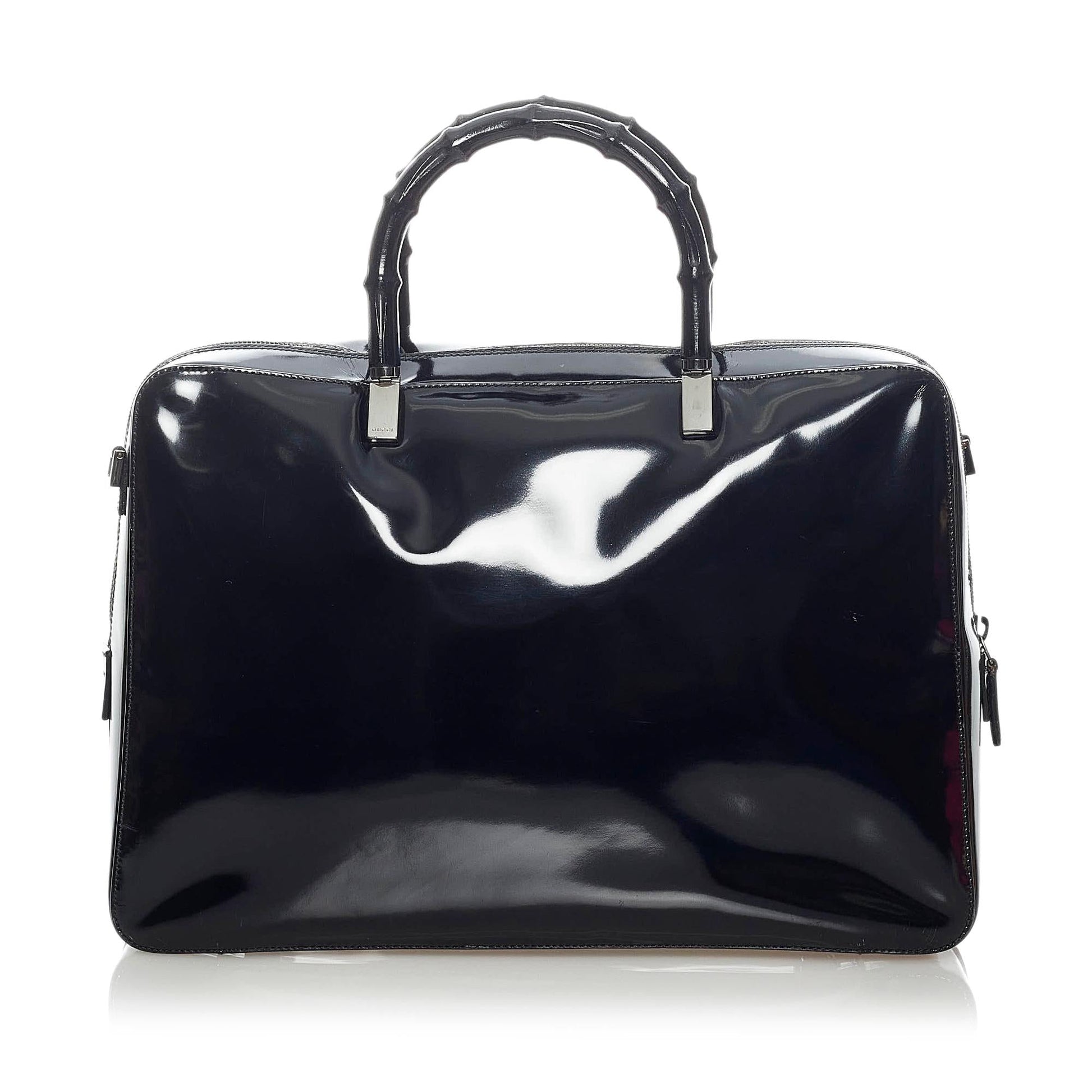 Gucci Bamboo SHG Leather Patent Black Satchel Bag