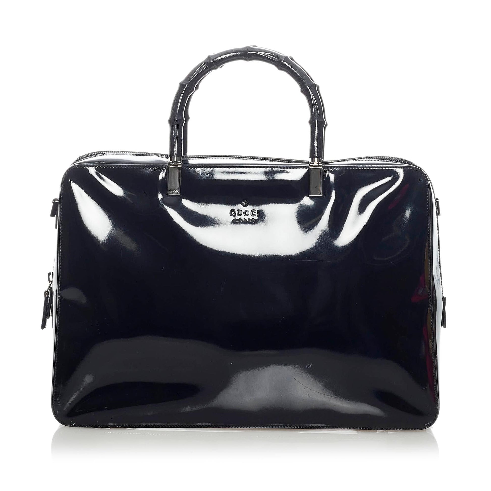 Gucci Bamboo SHG Leather Patent Black Satchel Bag