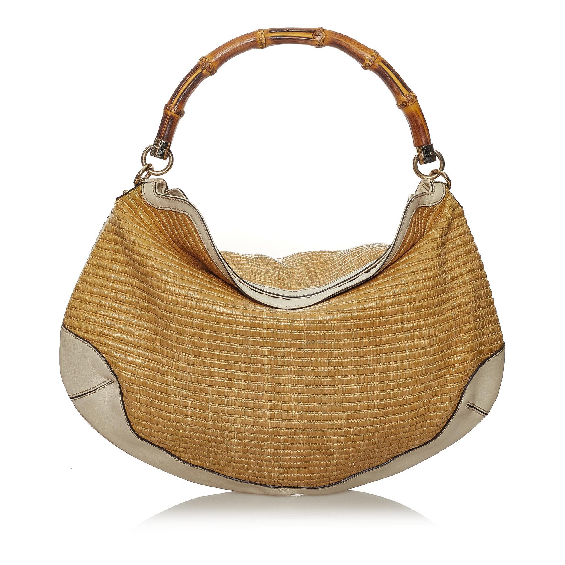 Gucci Bamboo Peggy SHG Raffia Calf Brown Shoulder Bag