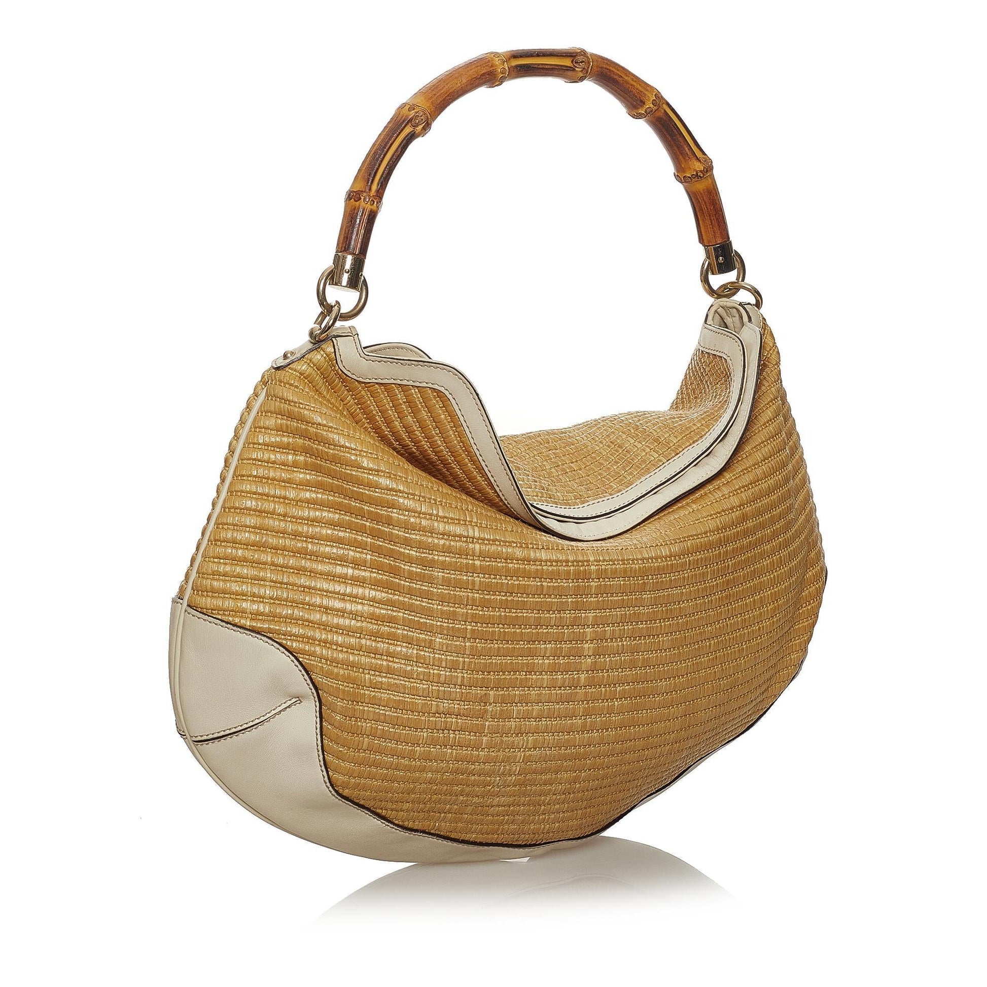 Gucci Bamboo Peggy SHG Raffia Calf Brown Shoulder Bag
